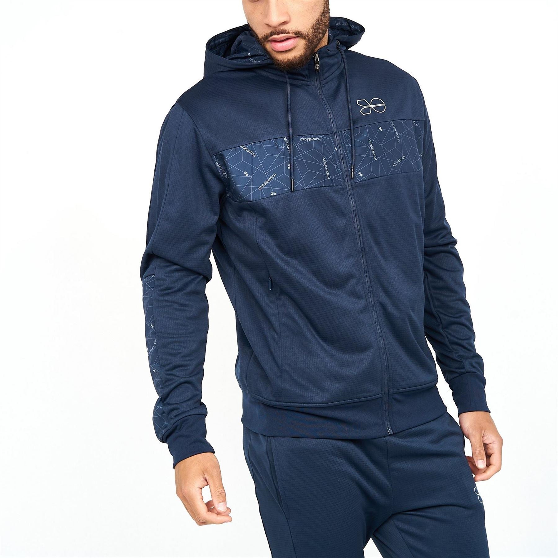 Crosshatch Mens Pyramid Zip Through Hoodie