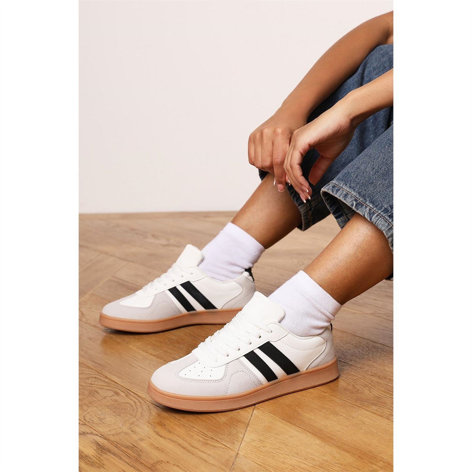 Wheres That From Classic Retro Lace Up Trainer With Black Stripes