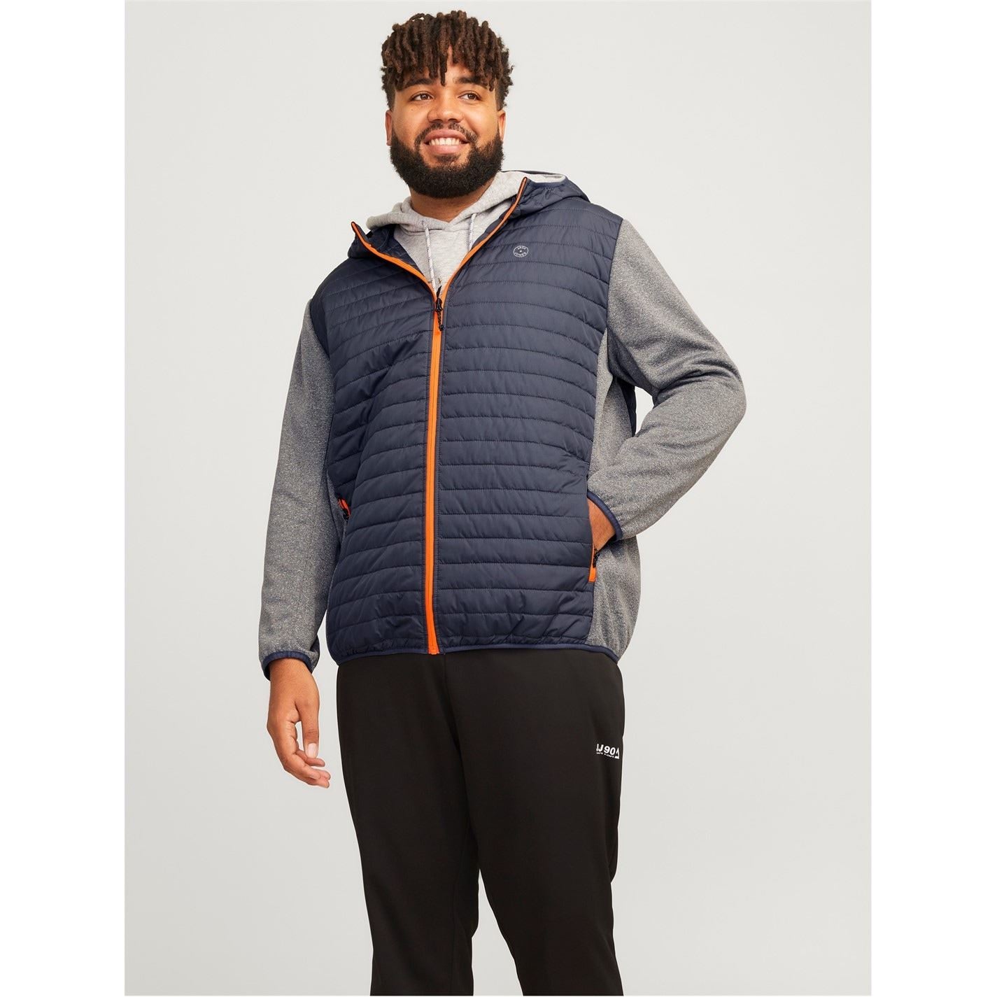Jack and Jones Solid Patterned Hooded Ribbed Cuff Puffer Jacket