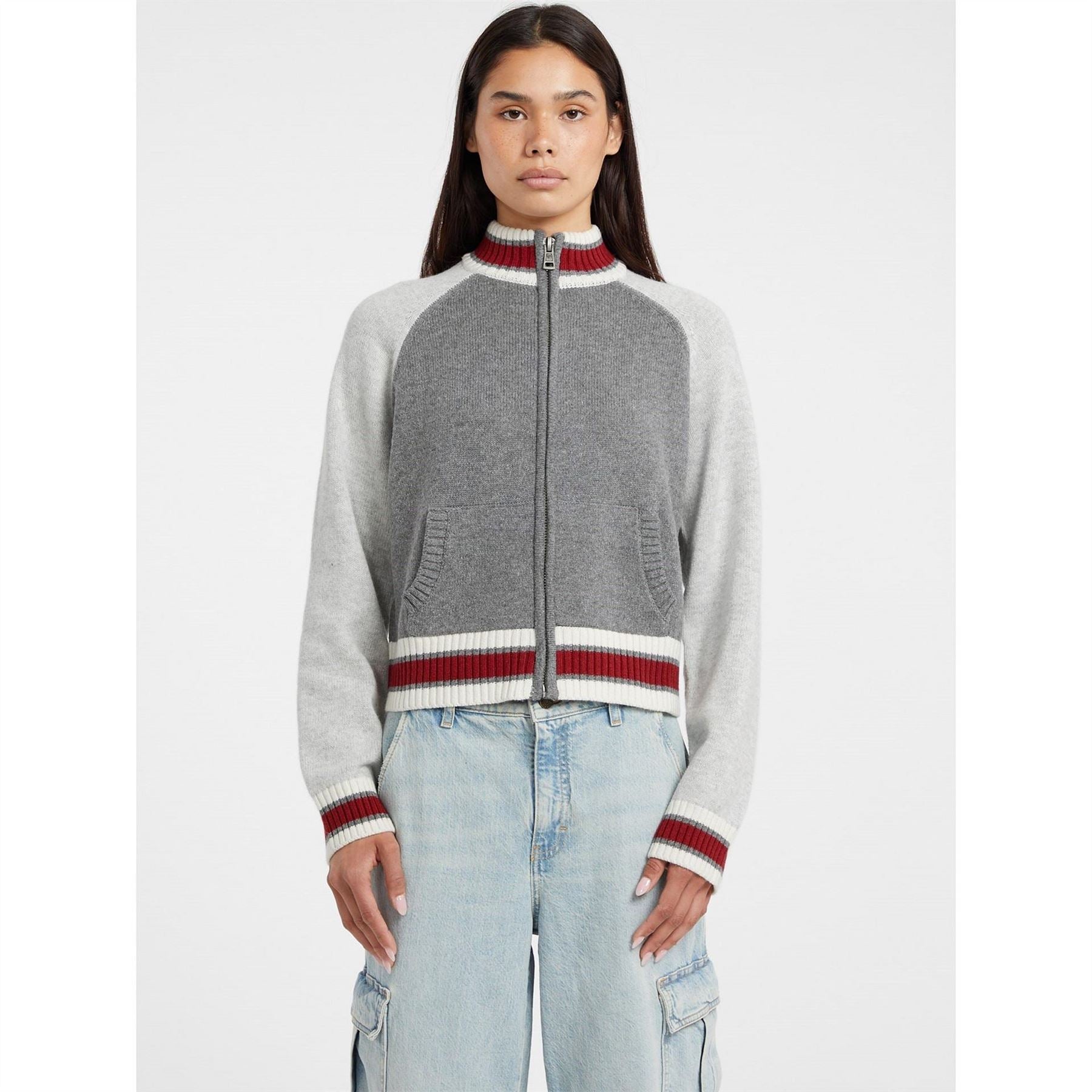 Guess Zipped Intarsia Knitted Top