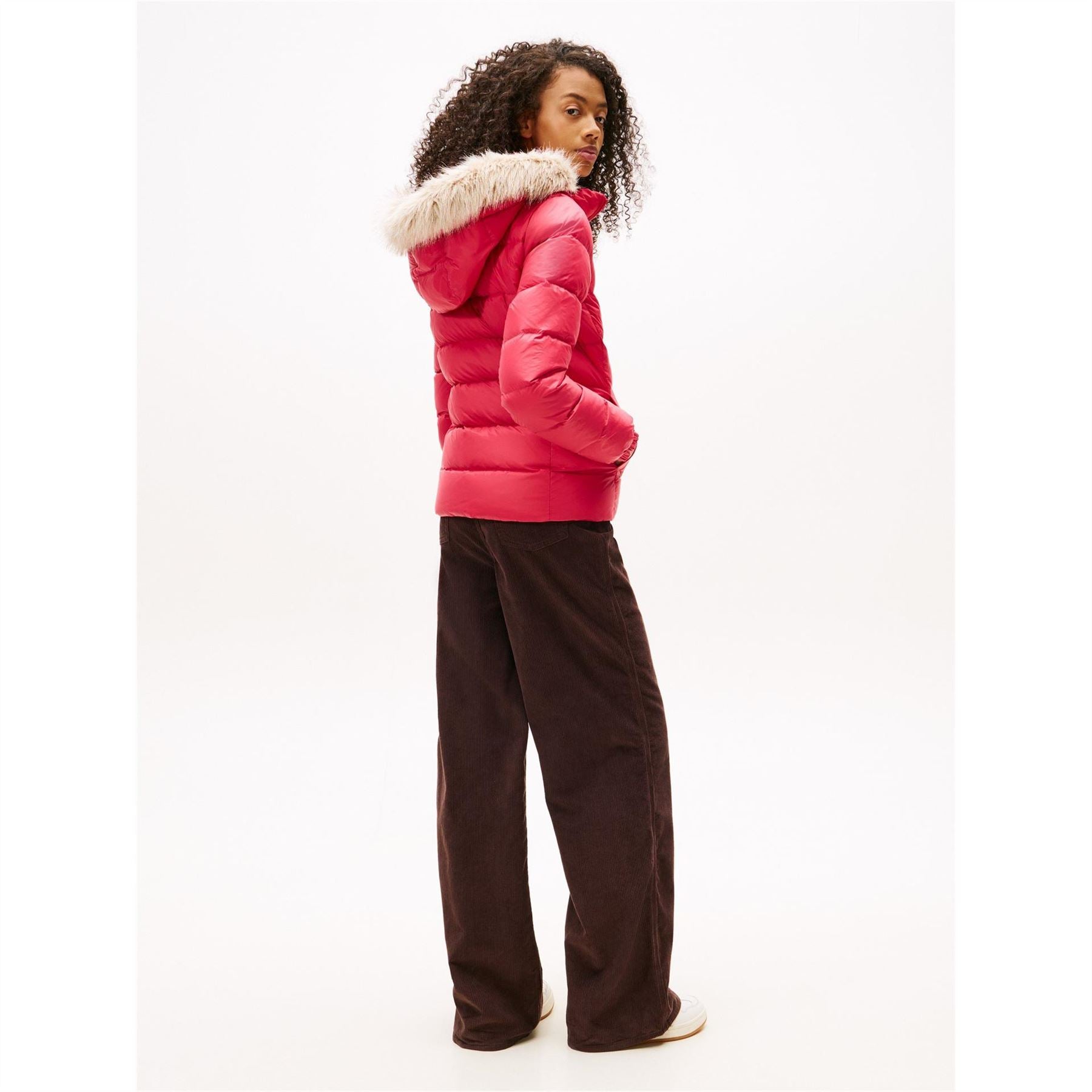 Tommy Jeans Essential Quilted Wind Resistant Faux Fur Hood RDS Down Short Puffer Jacket