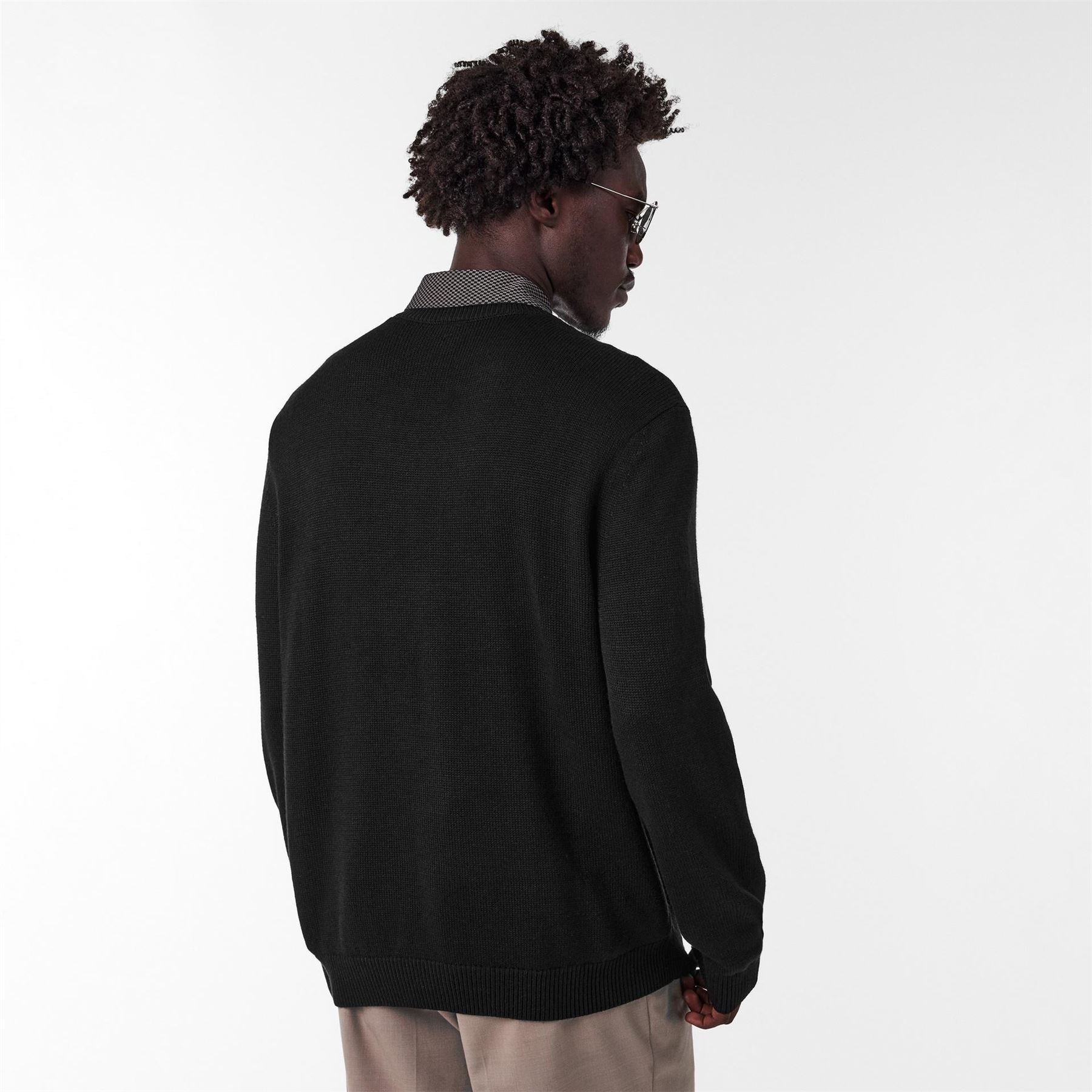 Armani Exchange Exchange Crew Neck Ribbed Collar Long Sleeve Sweater