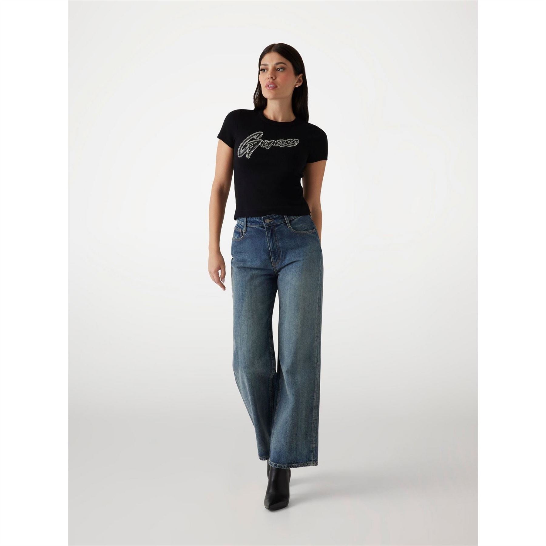 Guess Short Sleeve Rib Logo Slim Fit T-Shirt