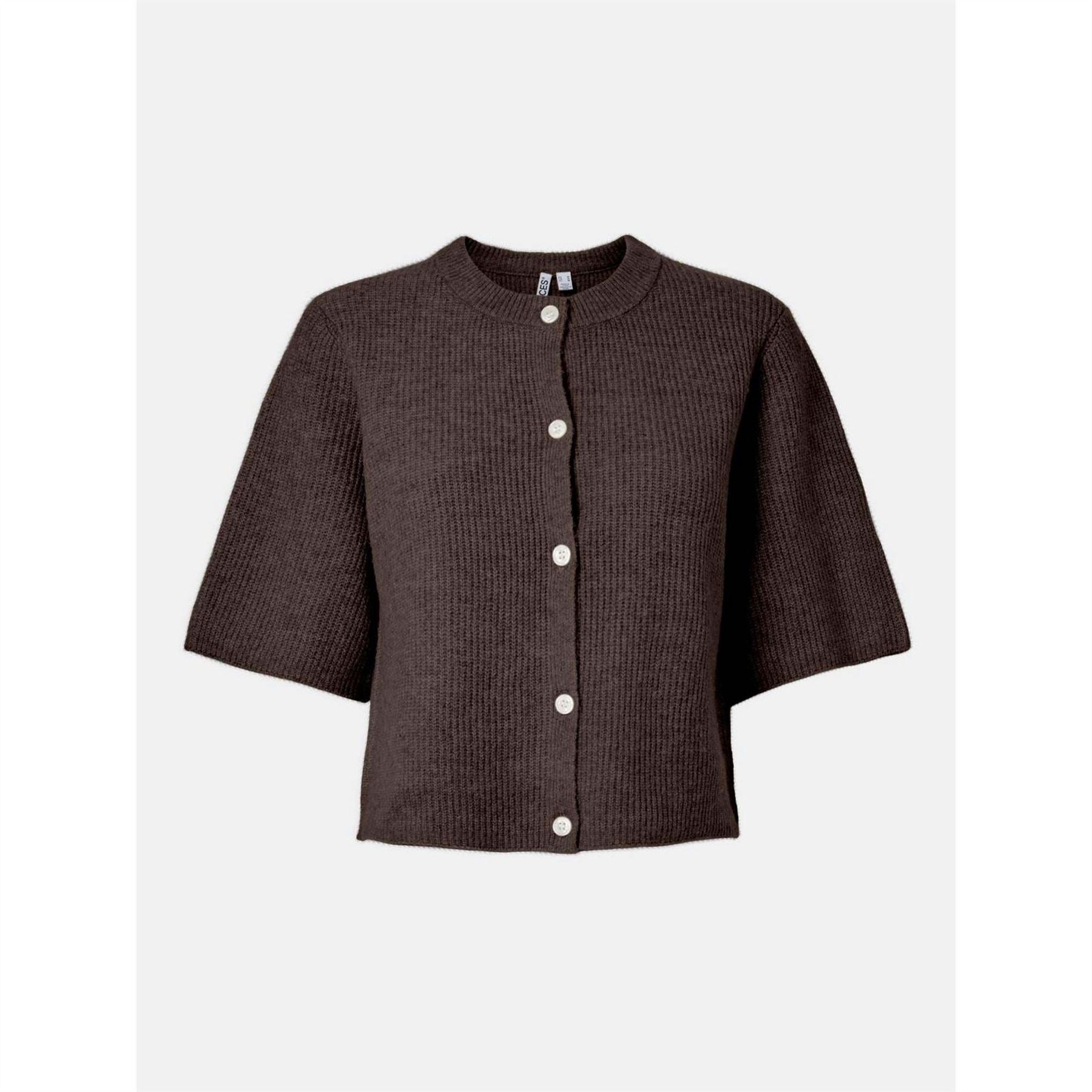 Pieces O-Neck Short Sleeve Button Placket Sweater