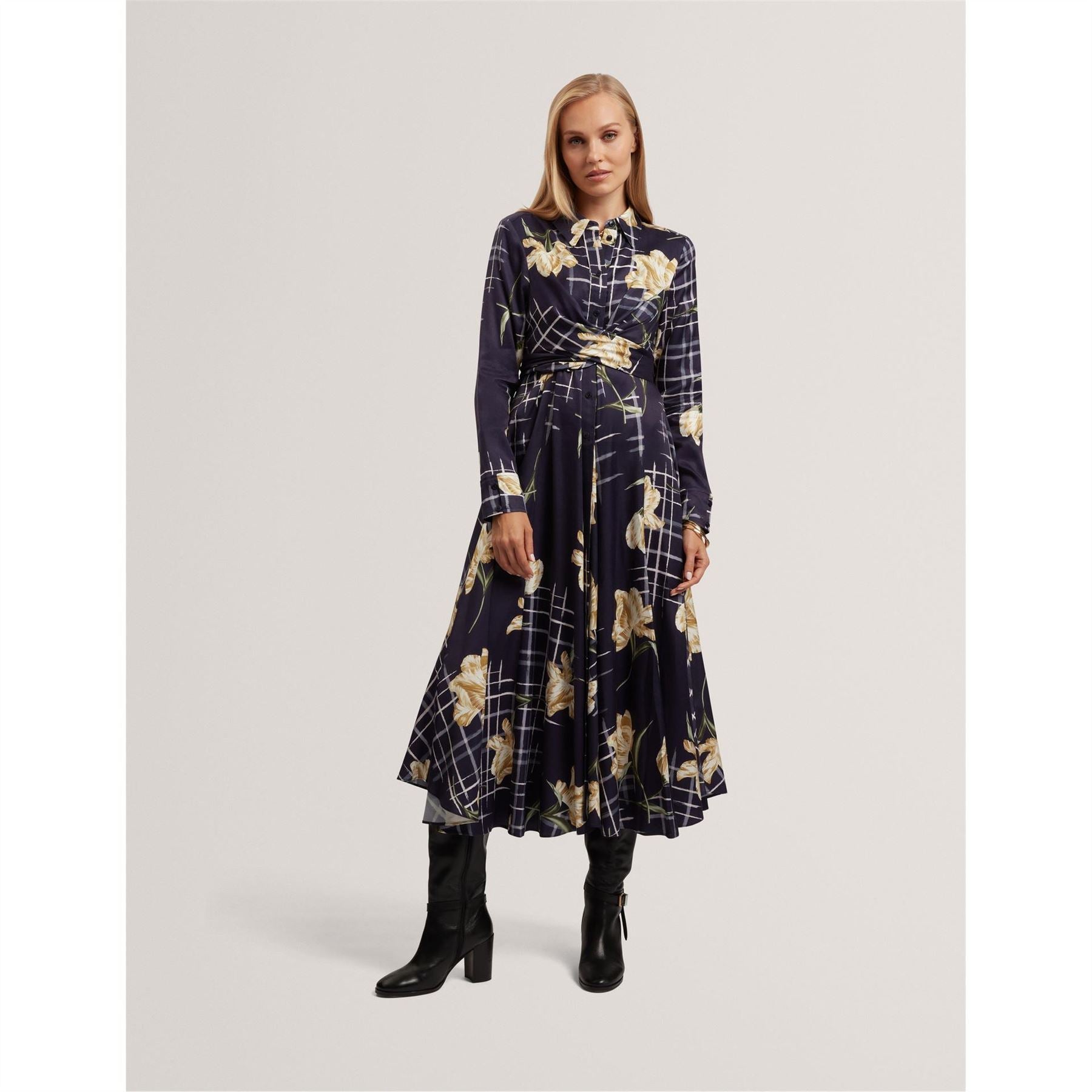 Ted Baker Print Long Sleeve Midi Wrap Dress