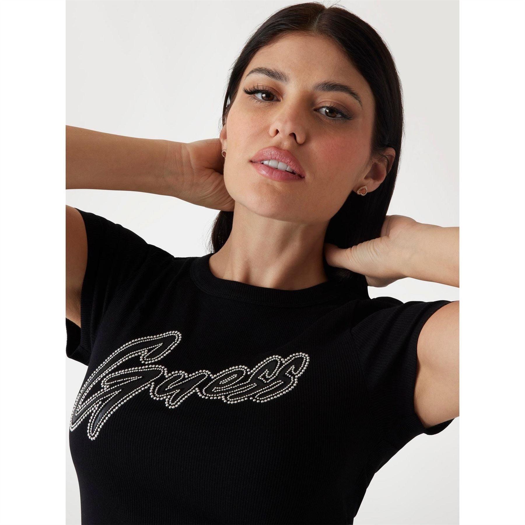 Guess Short Sleeve Rib Logo Slim Fit T-Shirt