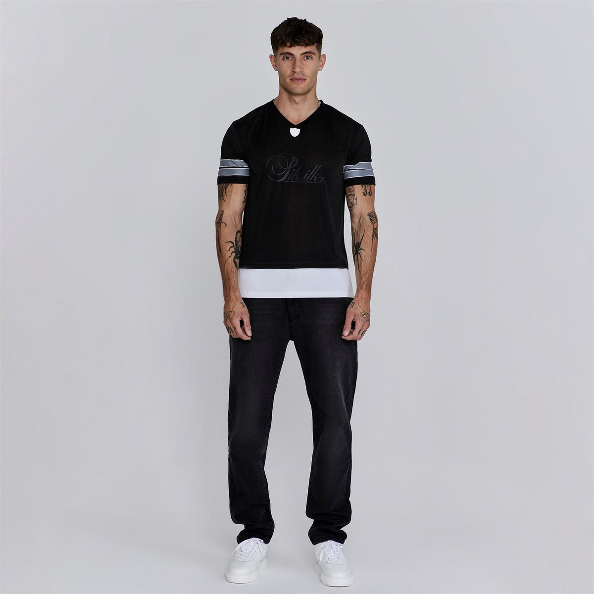 SikSilk Slim Fit V-Neck Short Sleeve T-Shirt