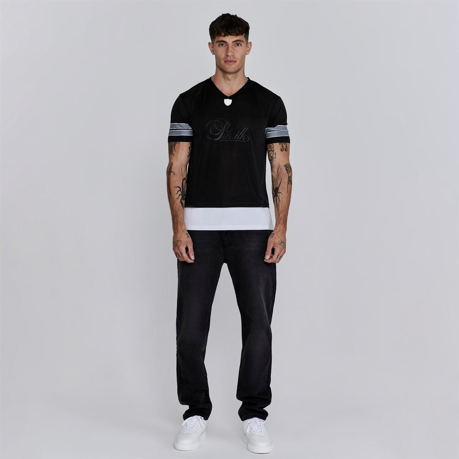 SikSilk Slim Fit V-Neck Short Sleeve T-Shirt