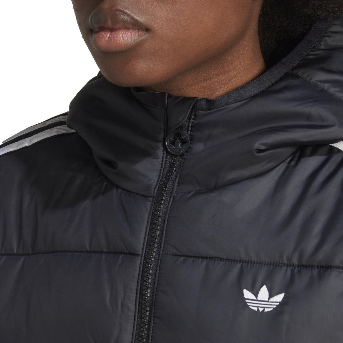 adidas Hooded Long Sleeve Knee Length Slim Fit Puffer Jacket