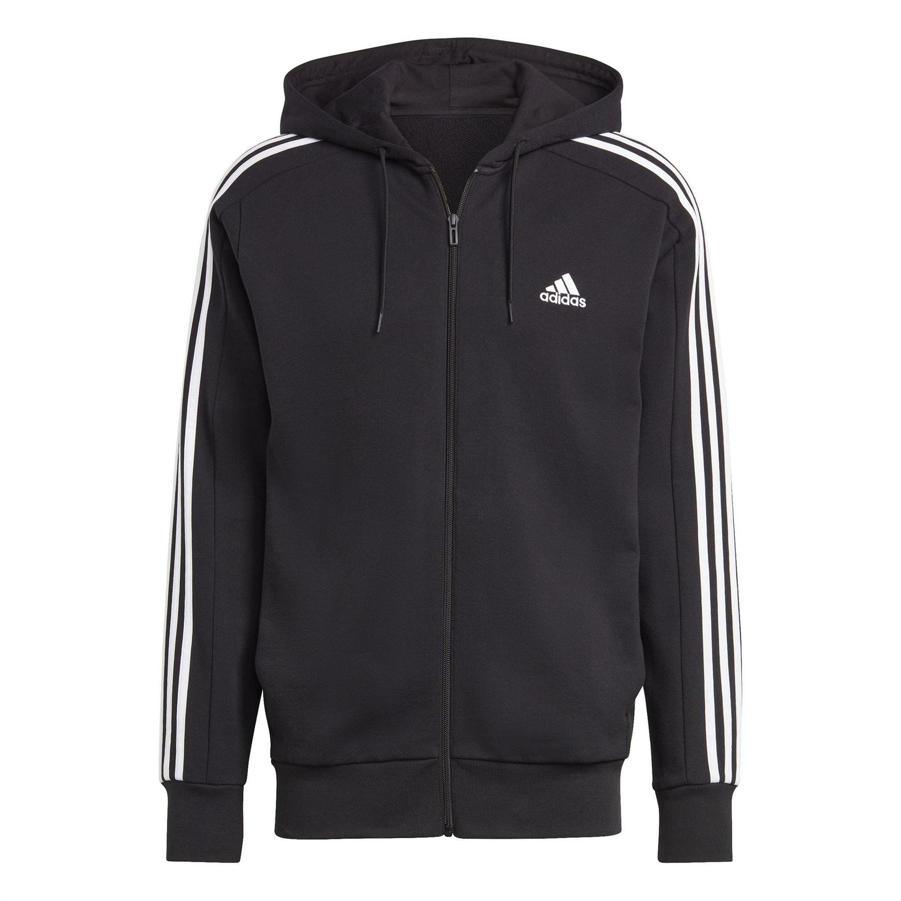 adidas Mens French Terry 3 Stripes Zip Hoodie
