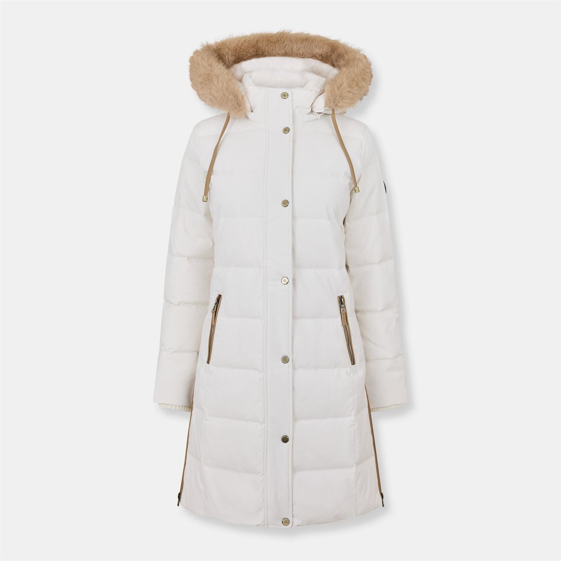 Lauren by Ralph Lauren Real Leather Fur Hood Medium Puffer Jacket