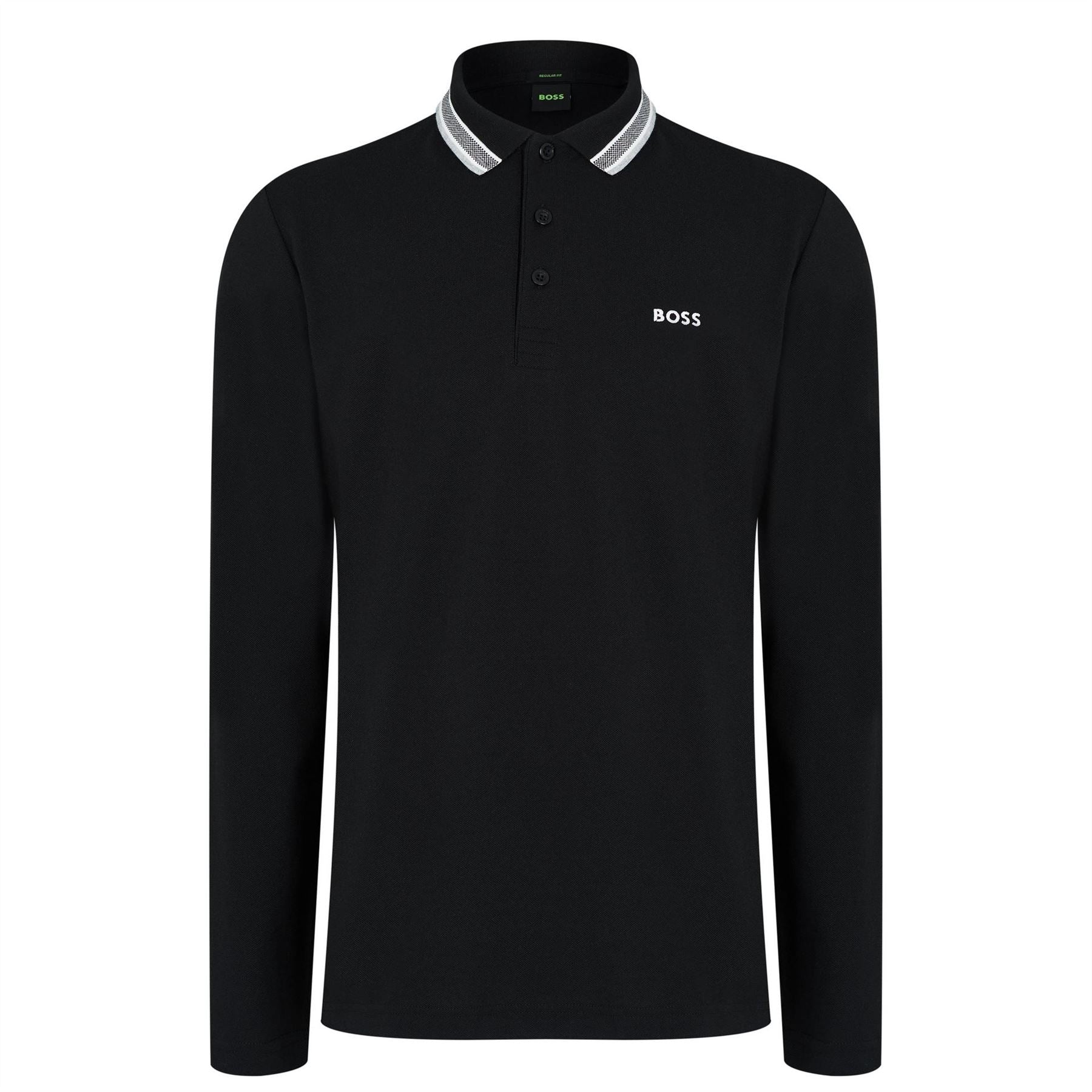 Boss Plisy Tipped Collar Cotton Long Sleeve Polo Shirt