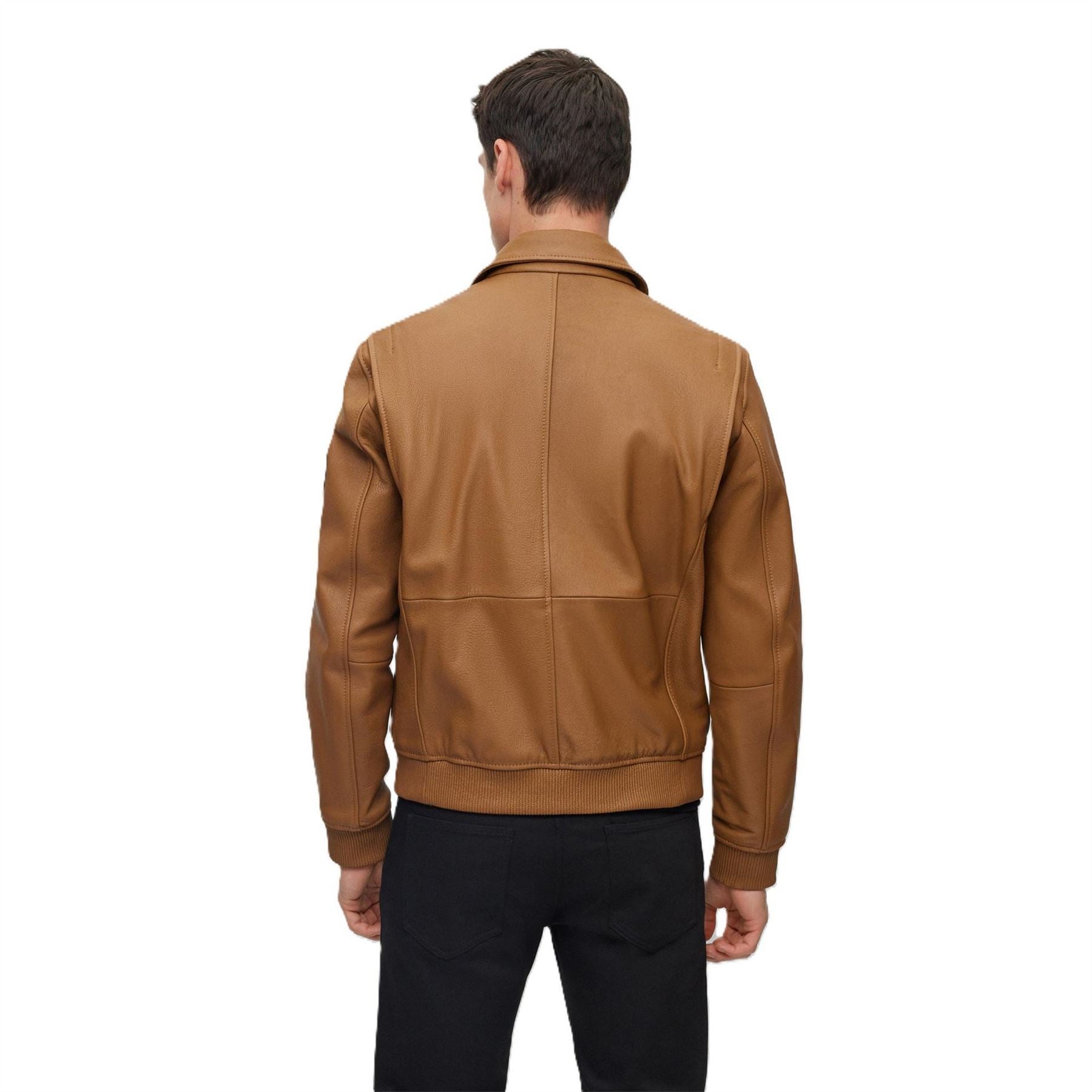 Boss Mylen Solid Patterned Ribbed Cuff Bomber Jacket