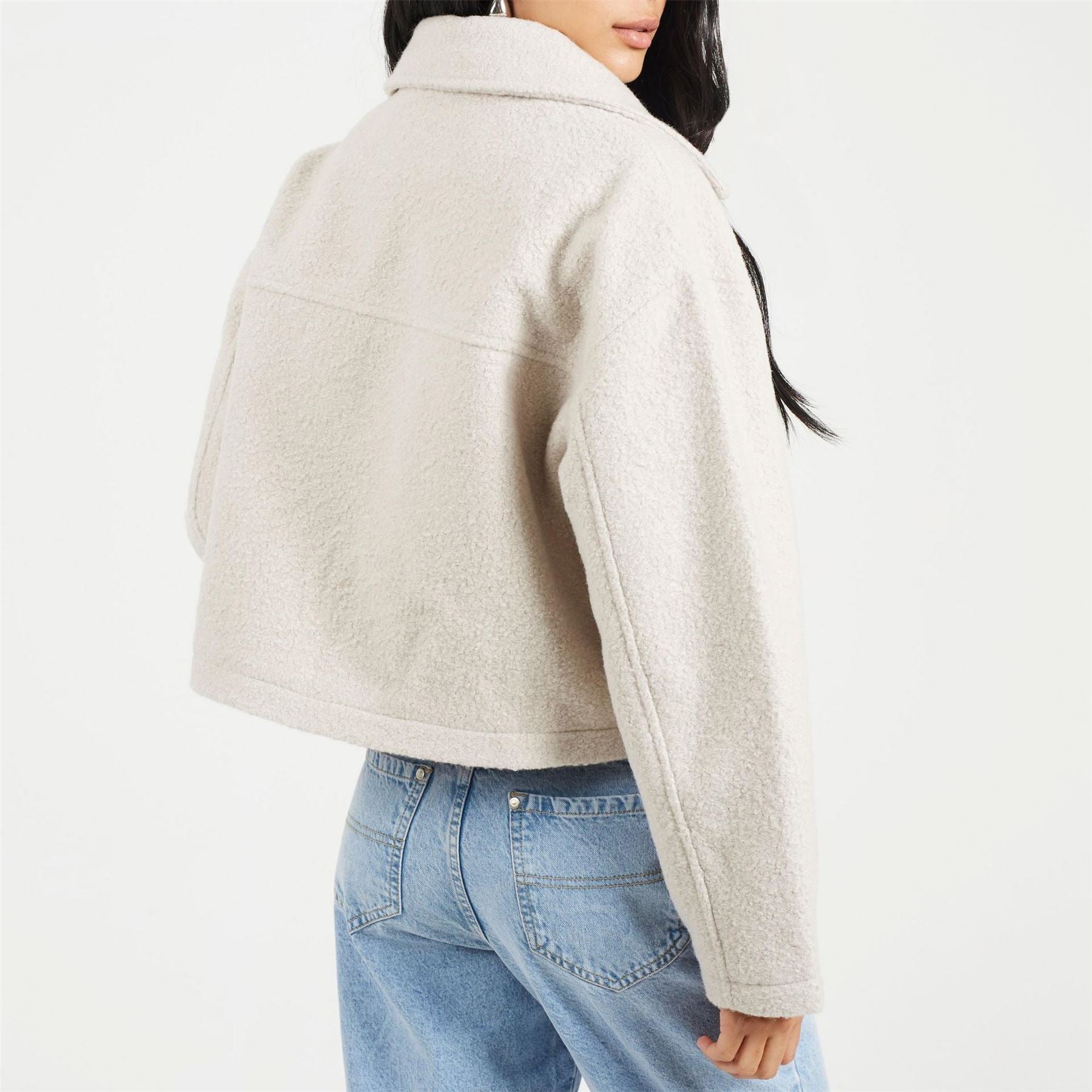 Brave Soul Womens Boucle Faux Wool Short Jacket