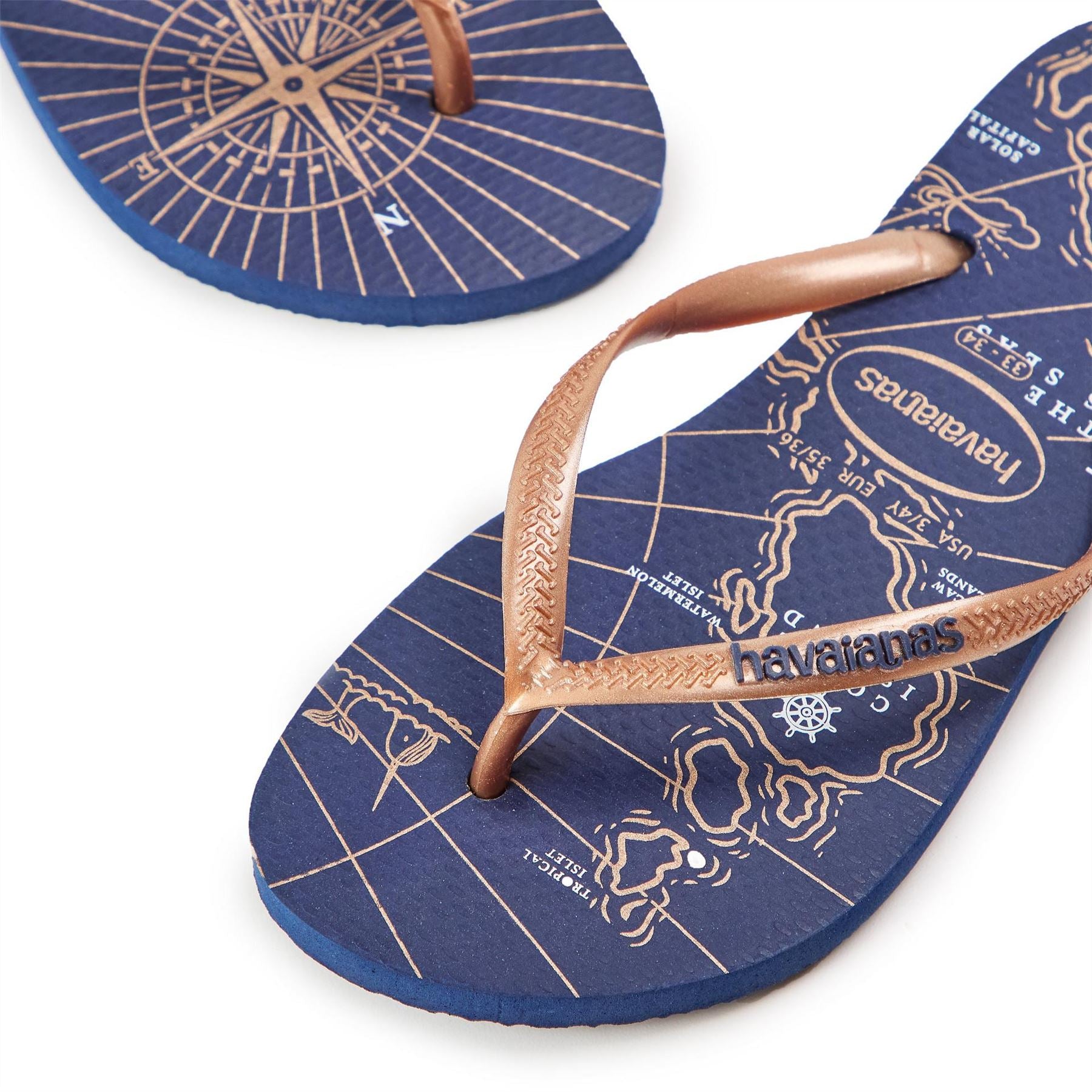 Havaianas Slim Nautical Navy Blue Rose G Flip Flops Unisex Kids