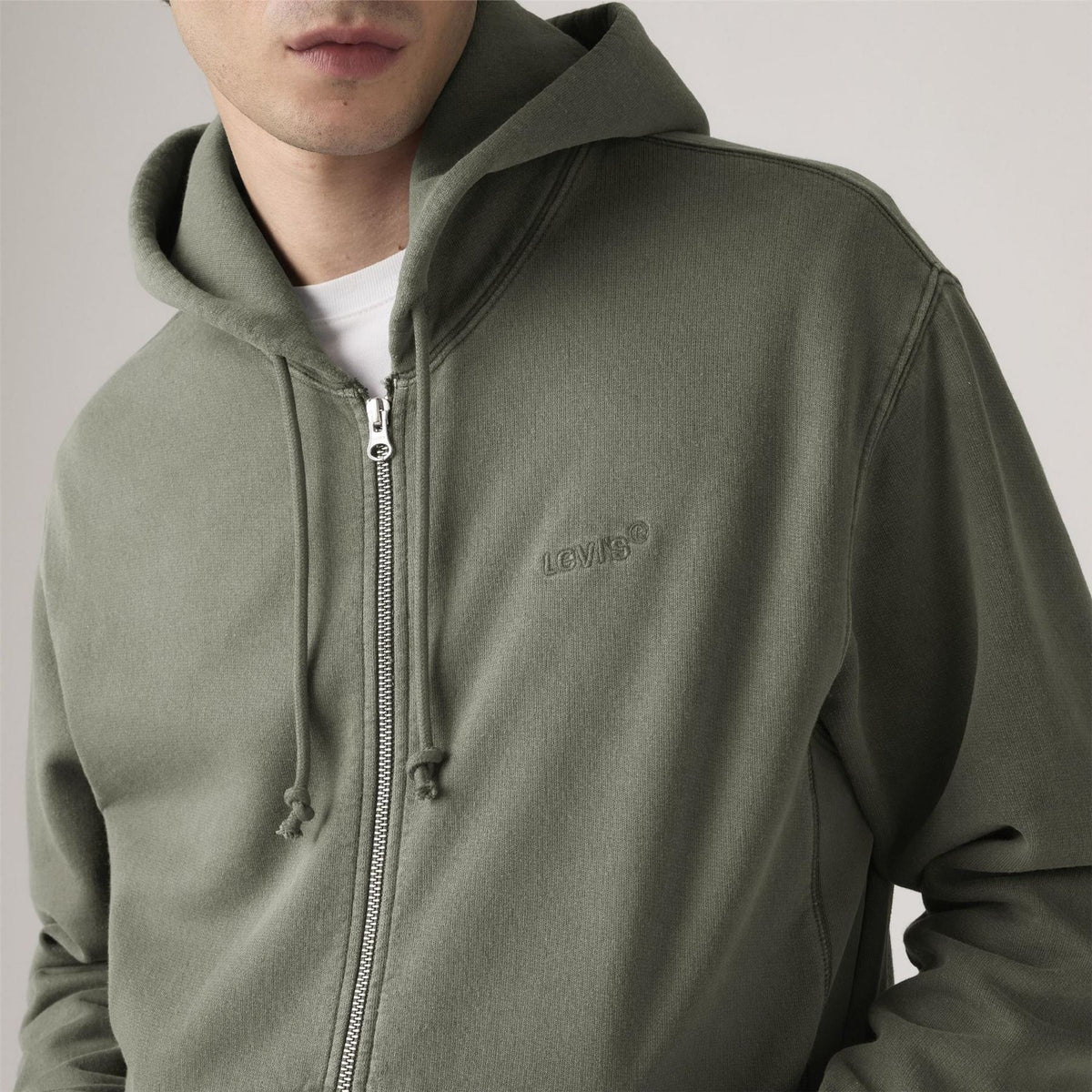 Levis Solid Patterned Hooded Neck Full Zipper Ribbed Cuff Sweat Jacket