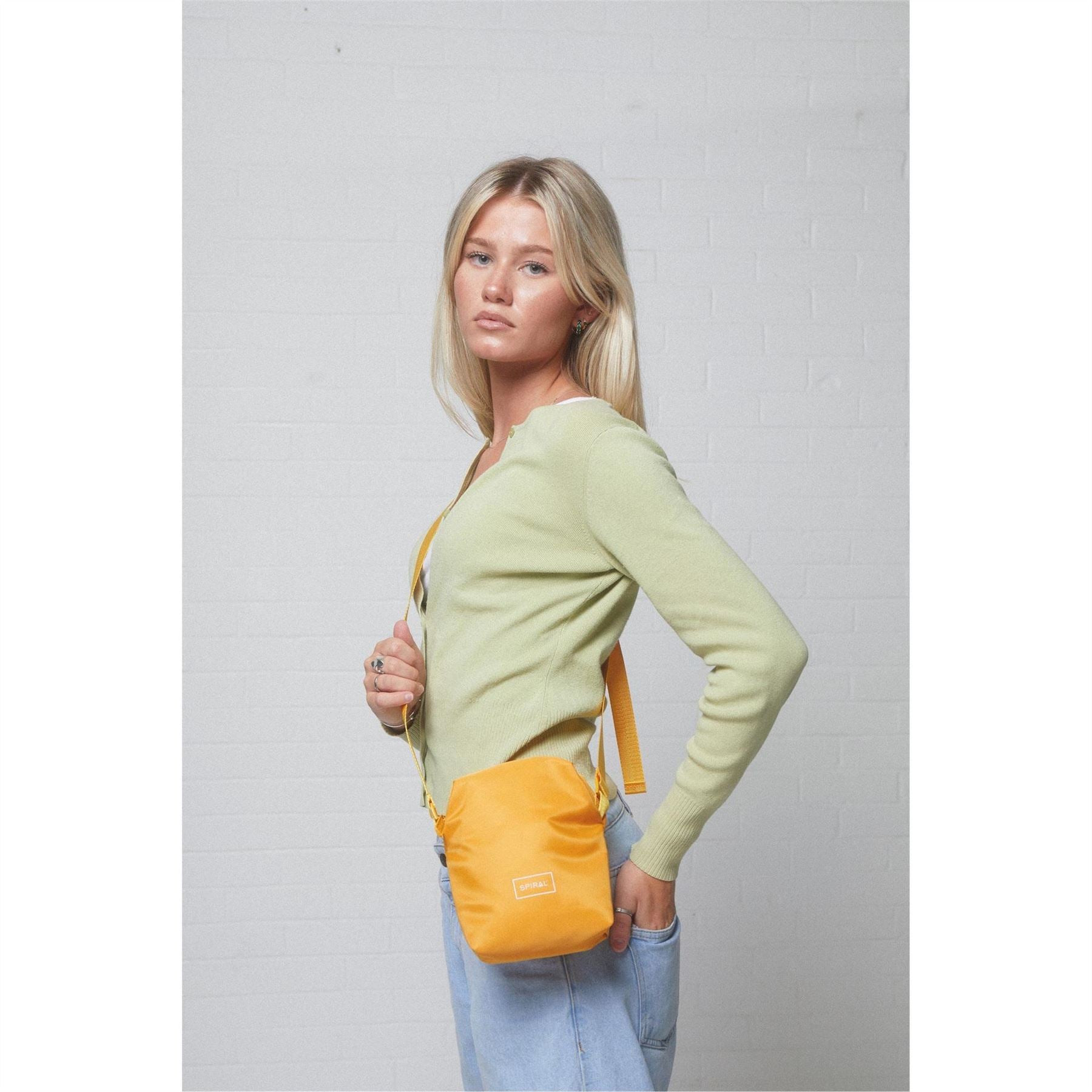 Spiral Rectangle Cross Body Bag with Black Hardware