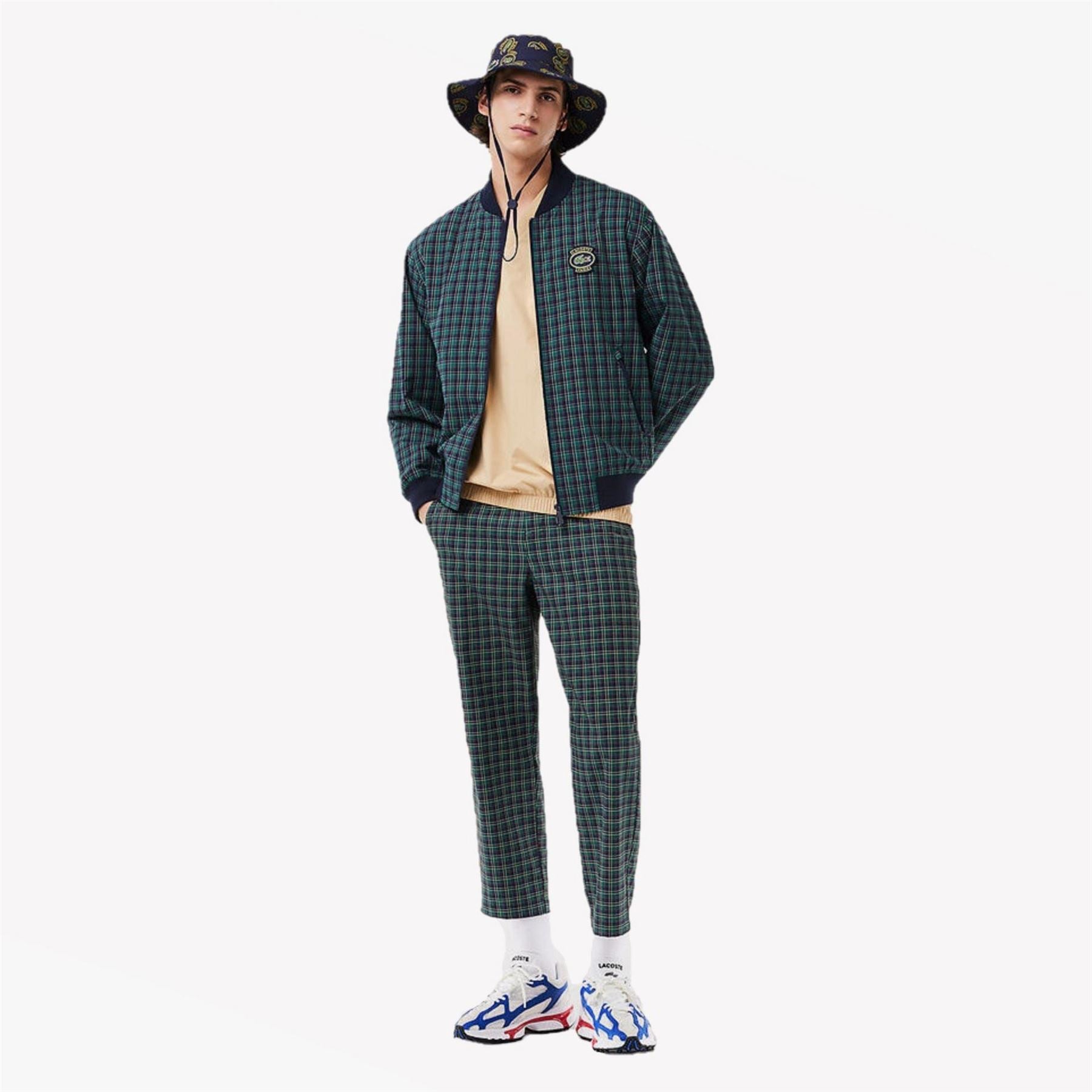 Lacoste Checked Harrington Merino Wool Long Sleeve Bomber Jacket