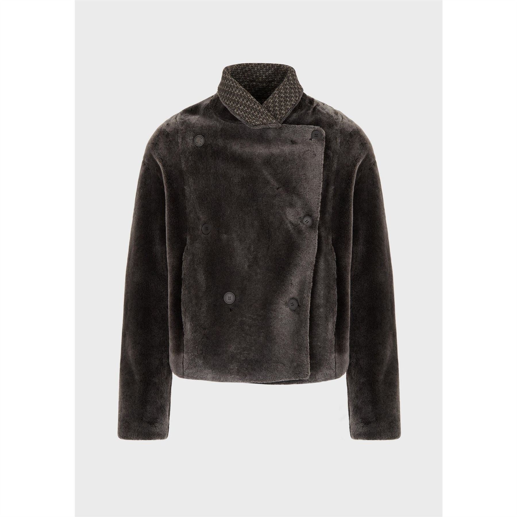 Emporio Armani Textured Houndstooth Boxy Fit Jacket