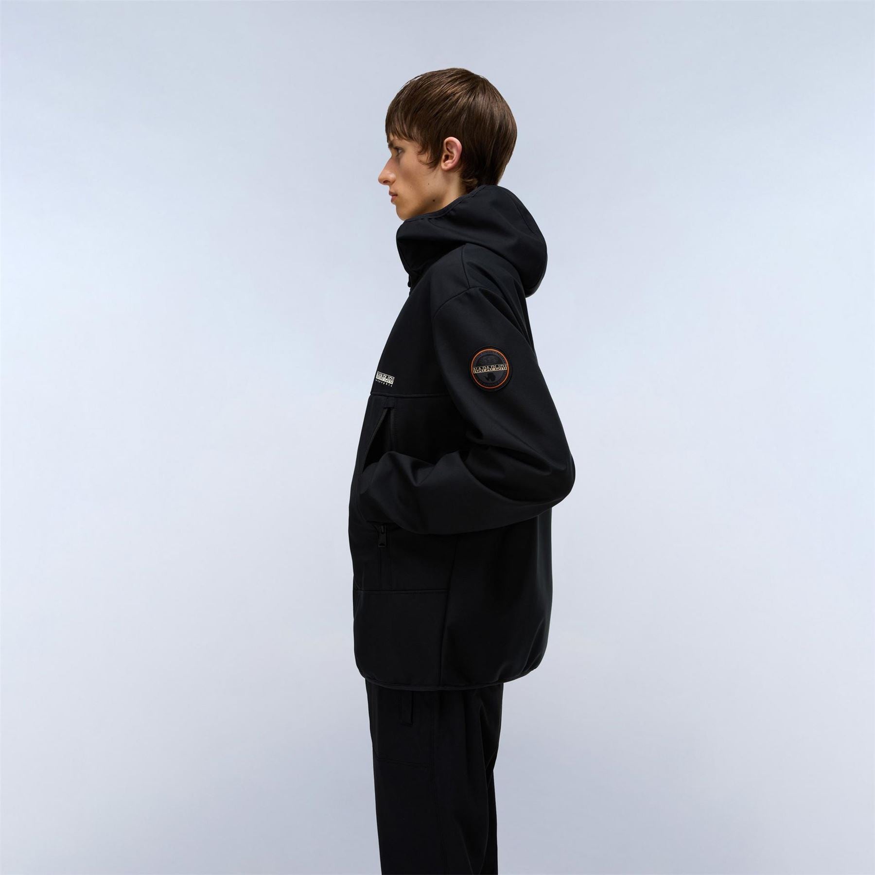 Napapijri Solid Patterned Hooded Zipped Pocket Logo Badge Rain Jacket