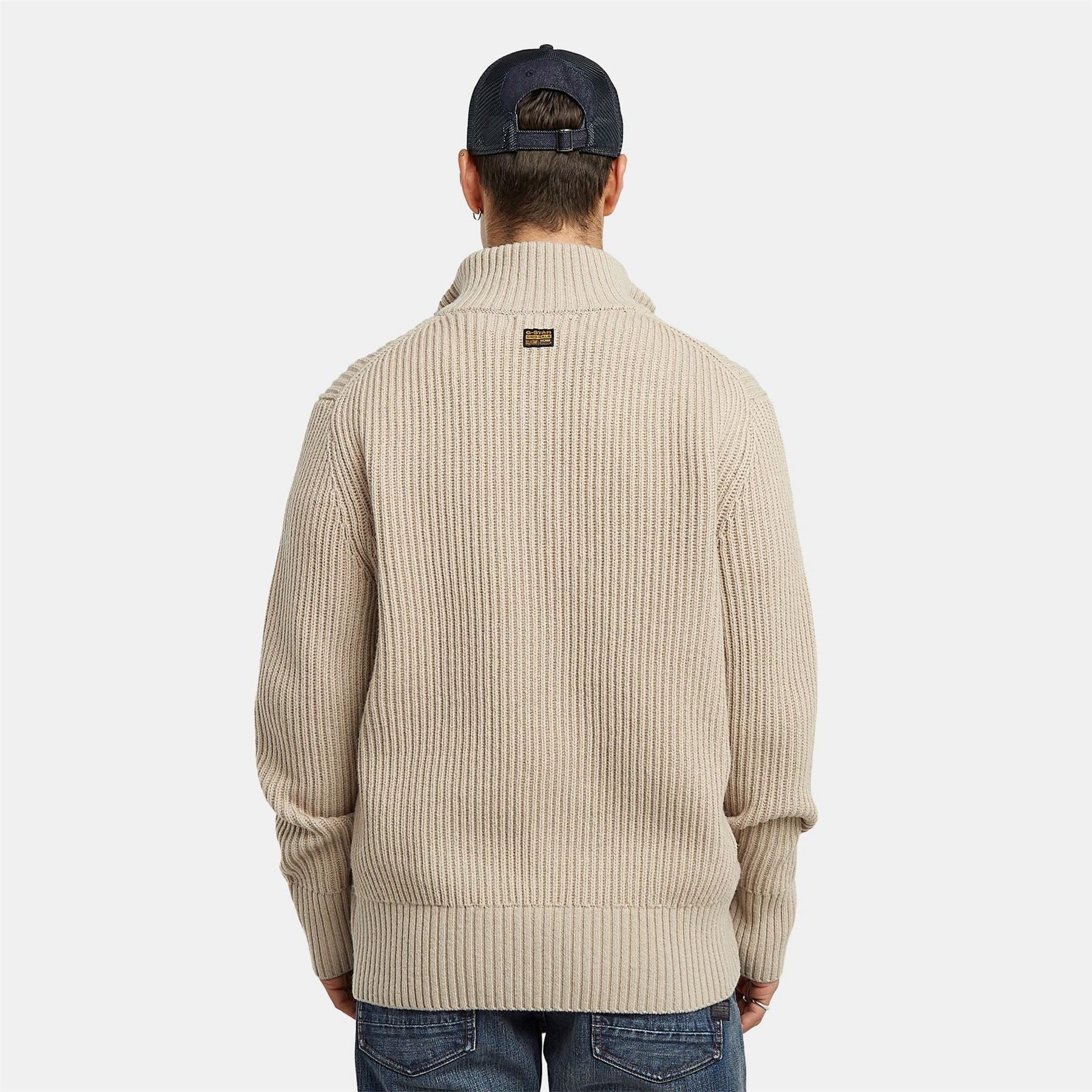 G Star Chunky Zip Neck High Collar Long Sleeve Sweater