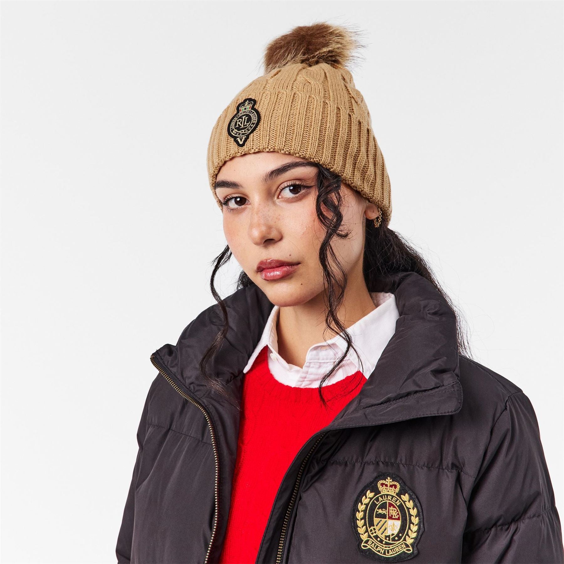 Lauren by Ralph Lauren Pom Cable Knit Beanie