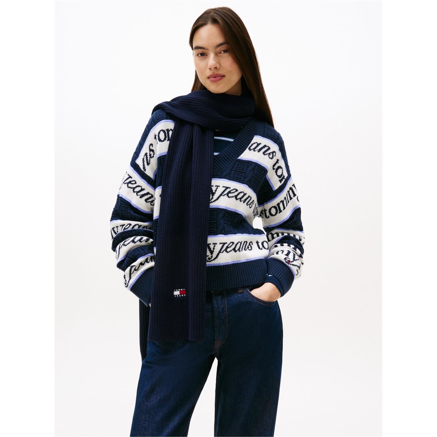 Tommy Jeans Ribbed Knit Scarf with Logo