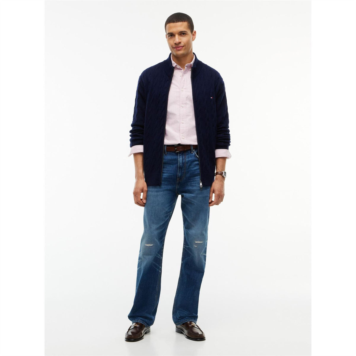 Tommy Hilfiger Lambswool Cable Quarter Zip Knitted Top