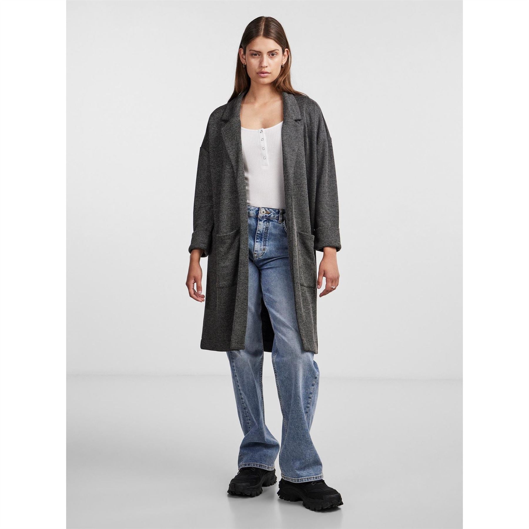 Pieces Notched Neck Relaxed Fit Coat
