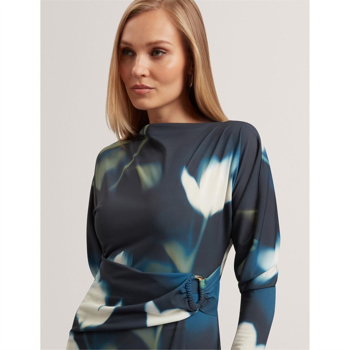 Ted Baker Print Boat Neck Long Sleeve Midi Dress