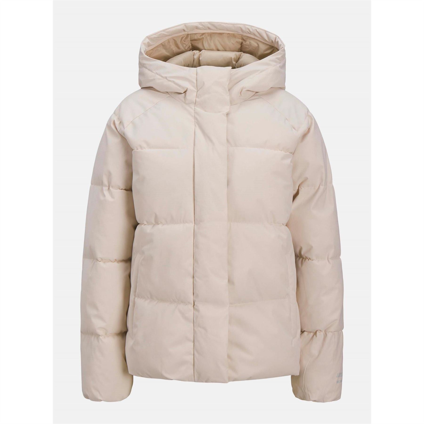 JJXX Womens Global Solid Patterned Hooded Snap Button Puffer Jacket