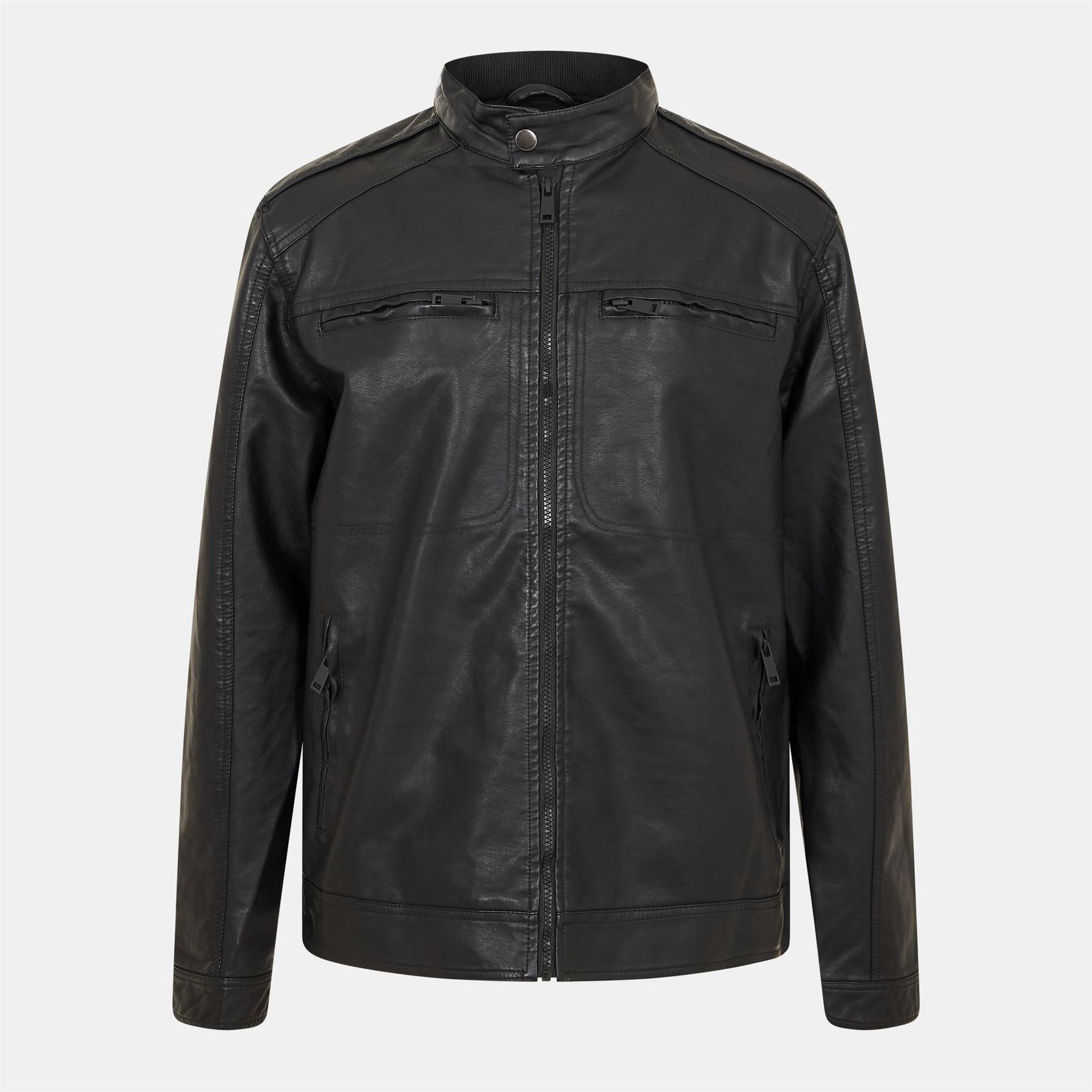 Brave Soul Faux Leather Jacket With Chest Pockets