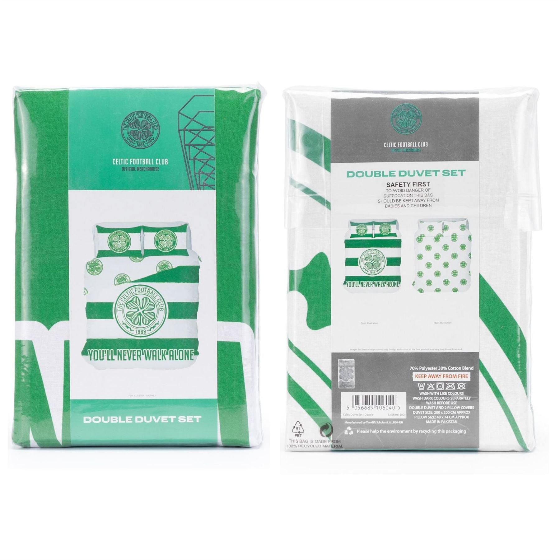 Team Celtic Officially Licensed Bedding Set Single Or Double (1 Duvet Cover 2 Pillowcases)