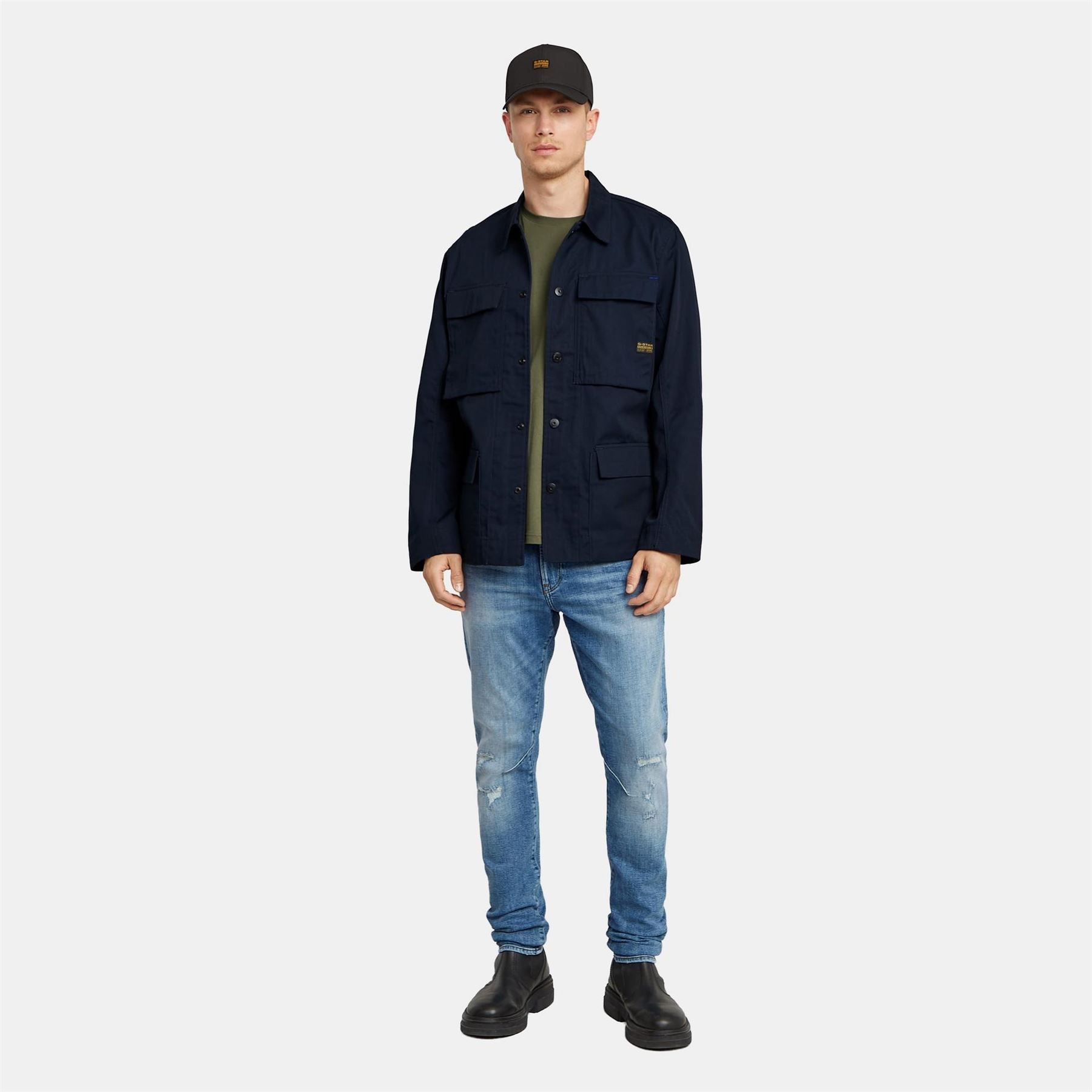 G Star Solid Patterned Overshirt with Flap Pocket