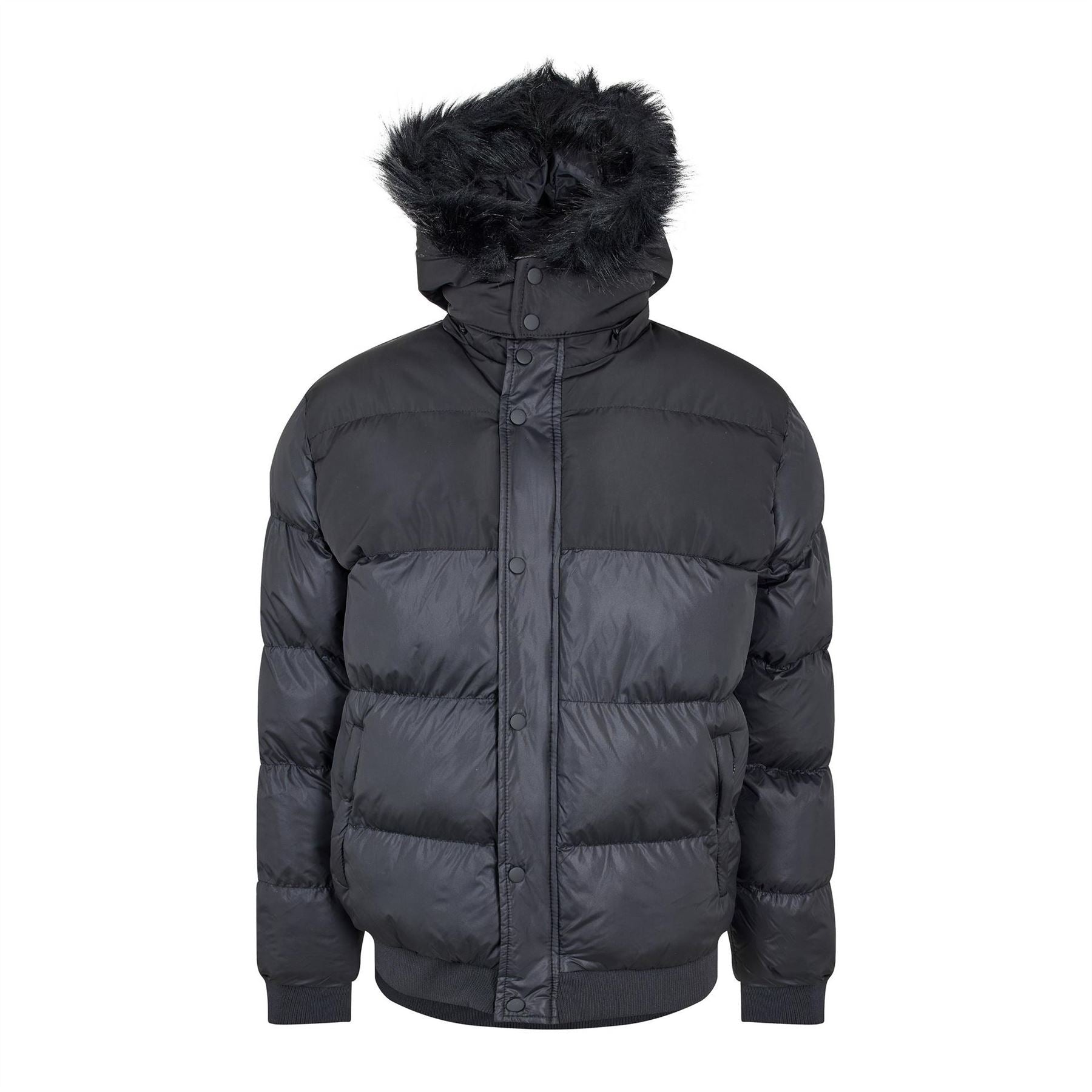 Criminal Damage Hooded Neck Snap Button Fur Trim Ribbed Cuff Parka Jacket