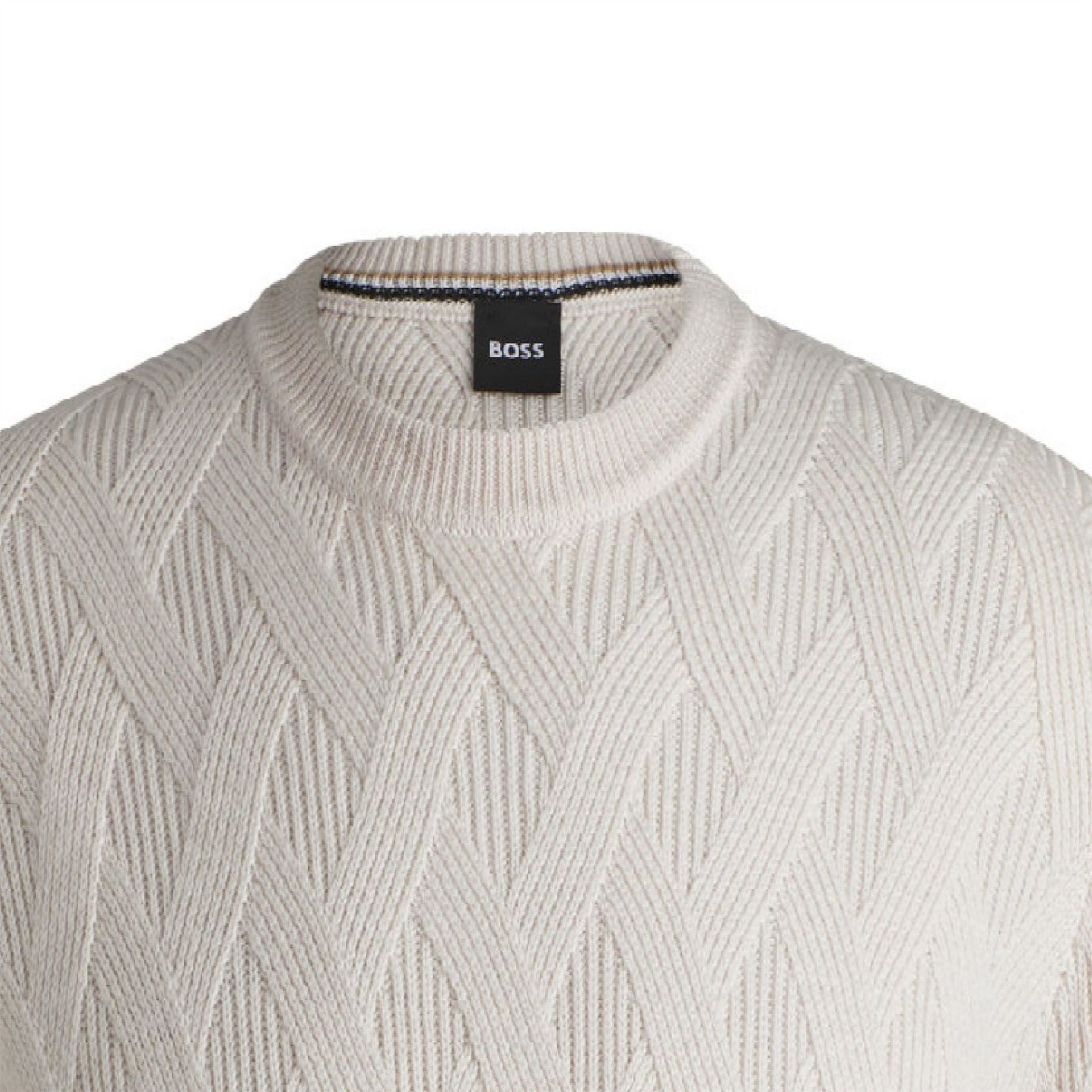 Boss Ribbed Collar Crew Neck Long Sleeve Sweater