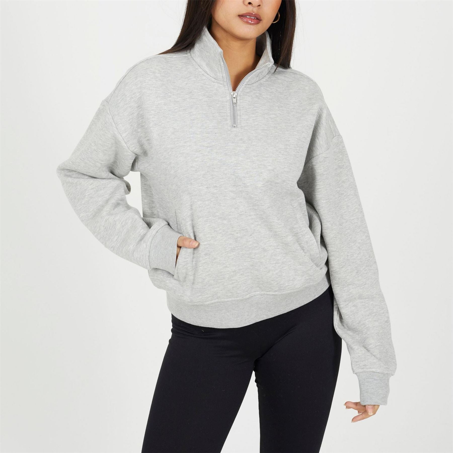Brave Soul Womens Funnel Neck Quarter Zip Sweatshirt With Pocket