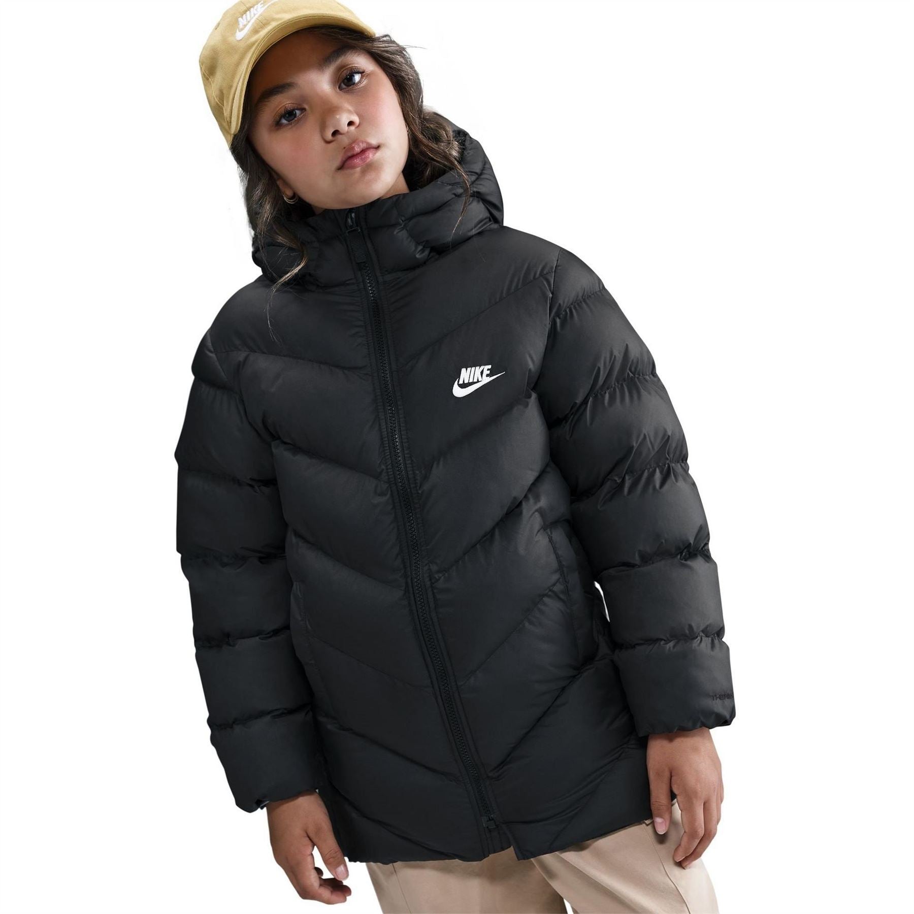 Nike Solid Patterned Hooded Zipped Pocket Puffer Jacket