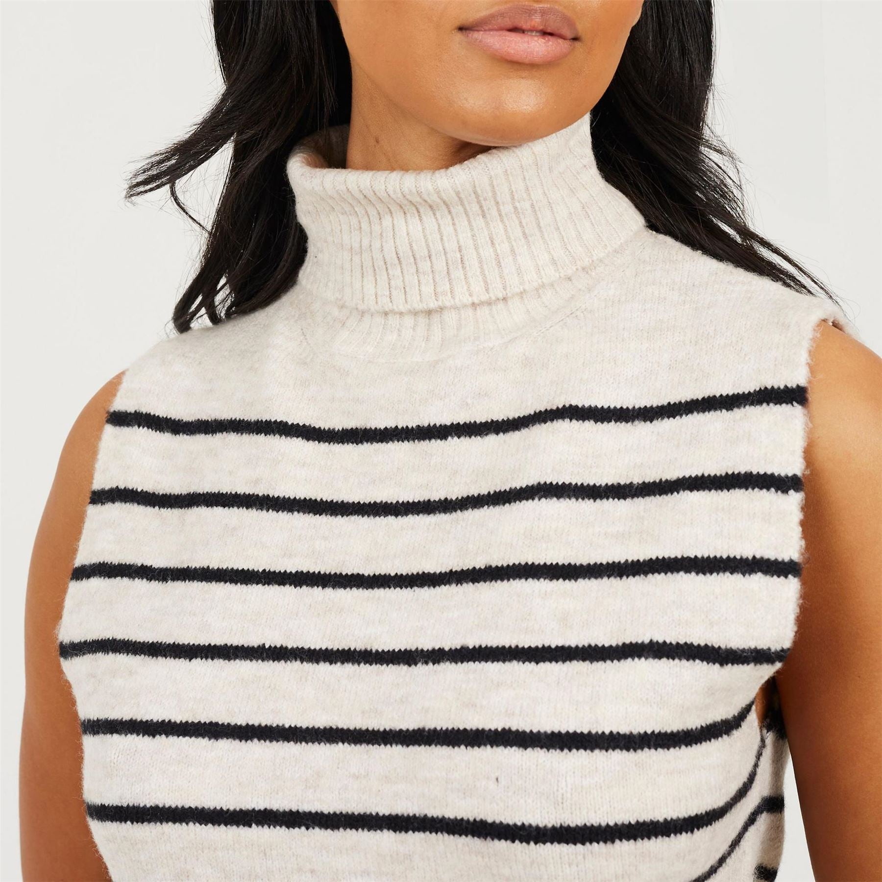 Brave Soul Womens Roll Neck Knitted Tank With Stripe