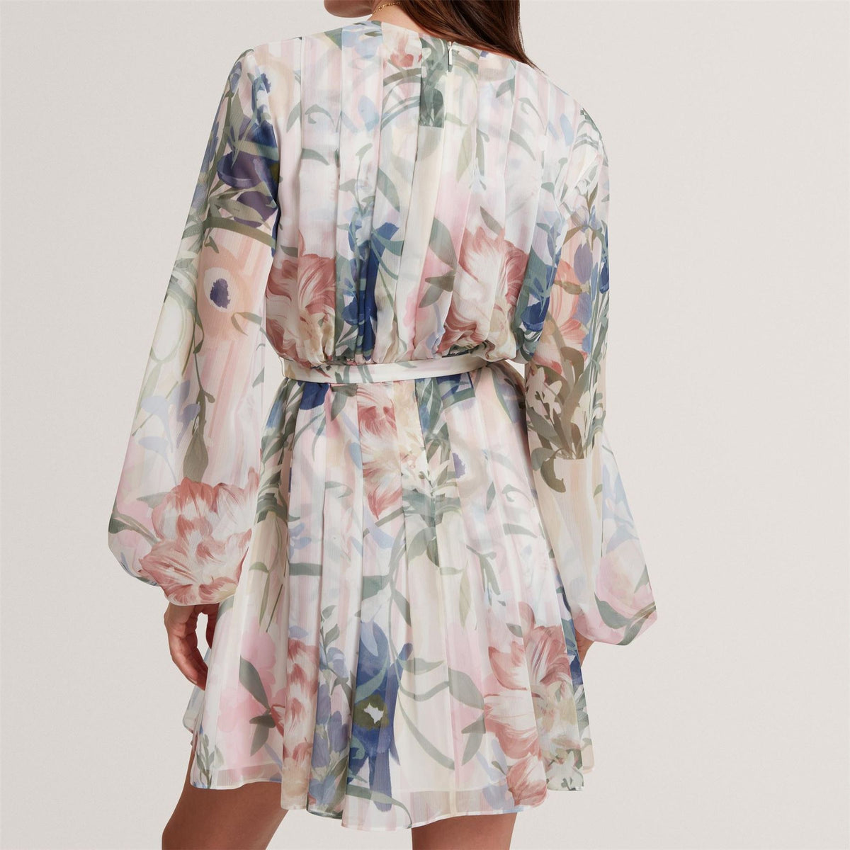 Ted Baker Baker Floral Pleated Long Sleeve Mini Dress