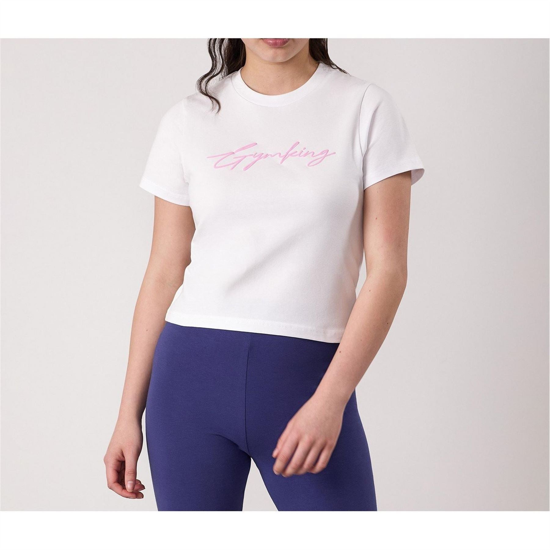 Gym King Gymki Script Jersey Fitted White T-Shirt