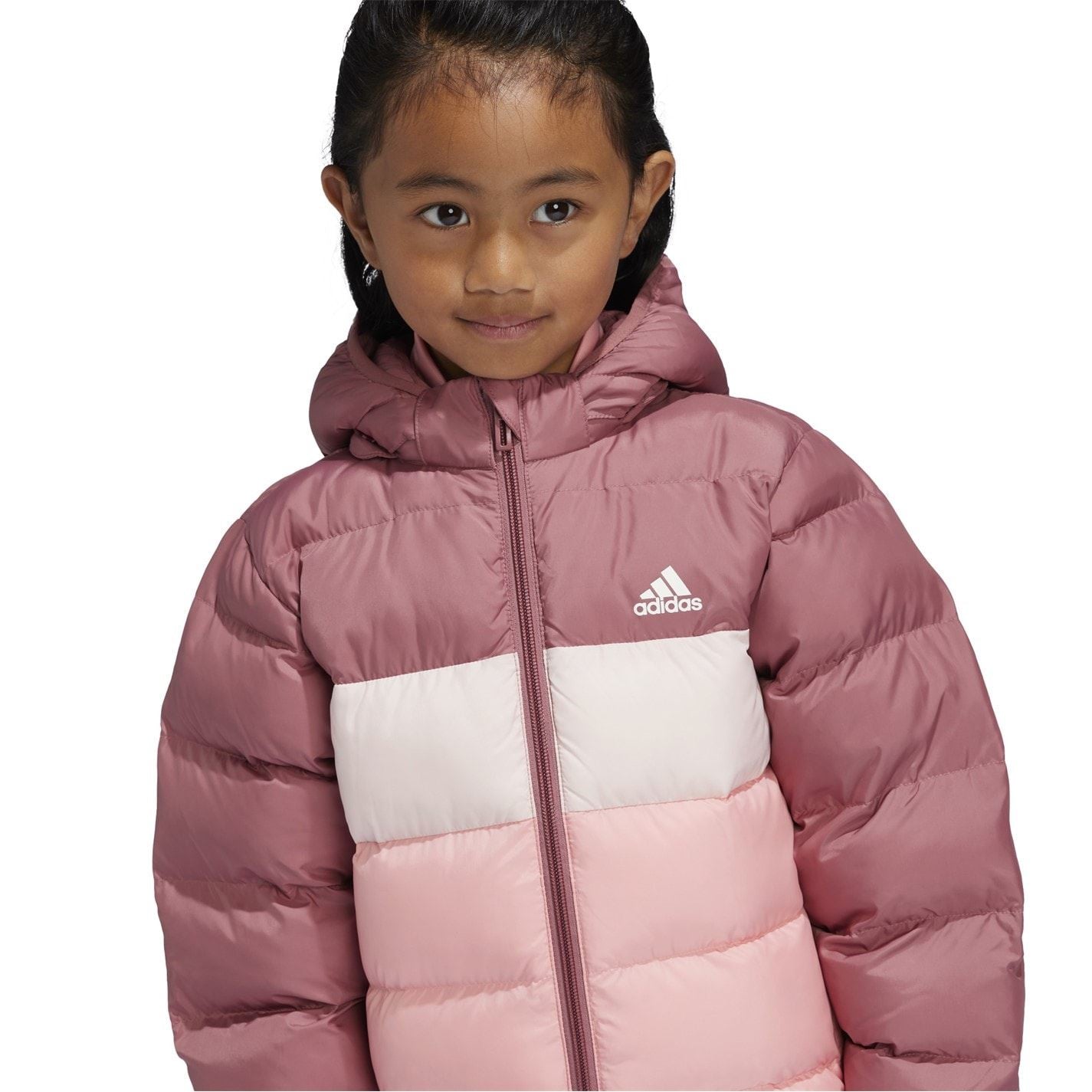 adidas Color Block Hooded Ribbed Cuff Puffer Jacket with Zipped Pocket