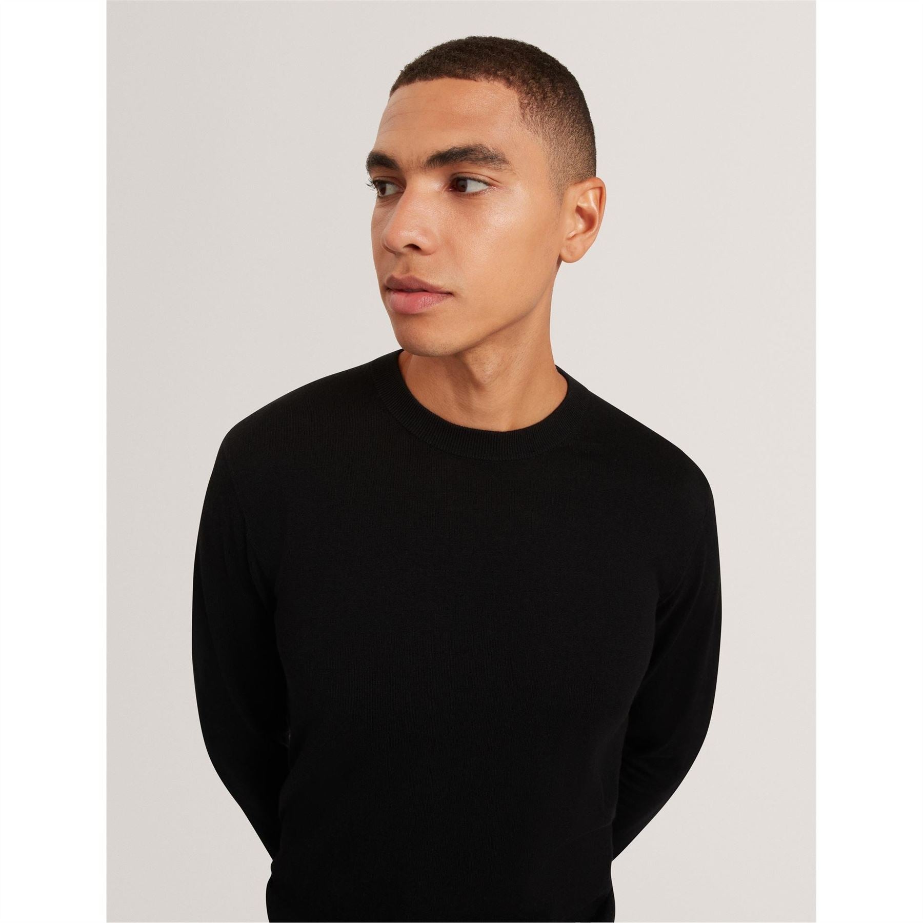 Ted Baker Merino Crew Neck Ribbed Collar Long Sleeve Sweater