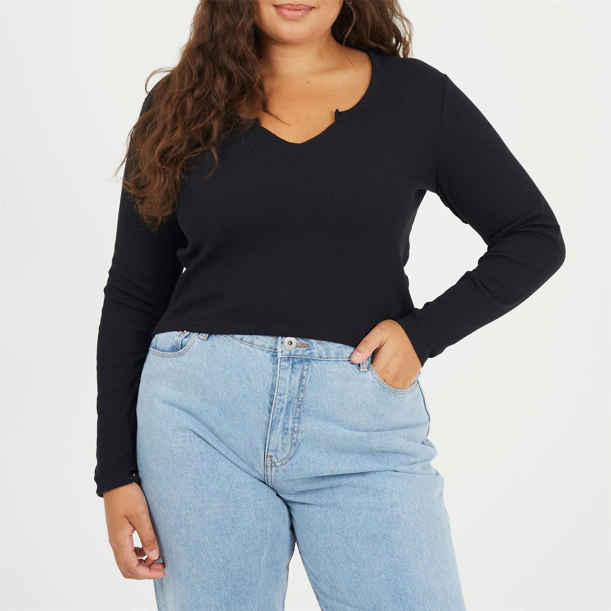 Brave Soul Notched Neck Long Sleeve T-Shirt
