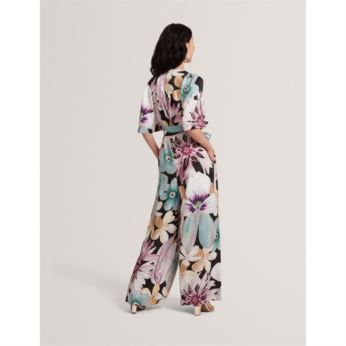 Ted Baker Crew Neck Short Sleeve Floral Patterned Palazzo Jumpsuit