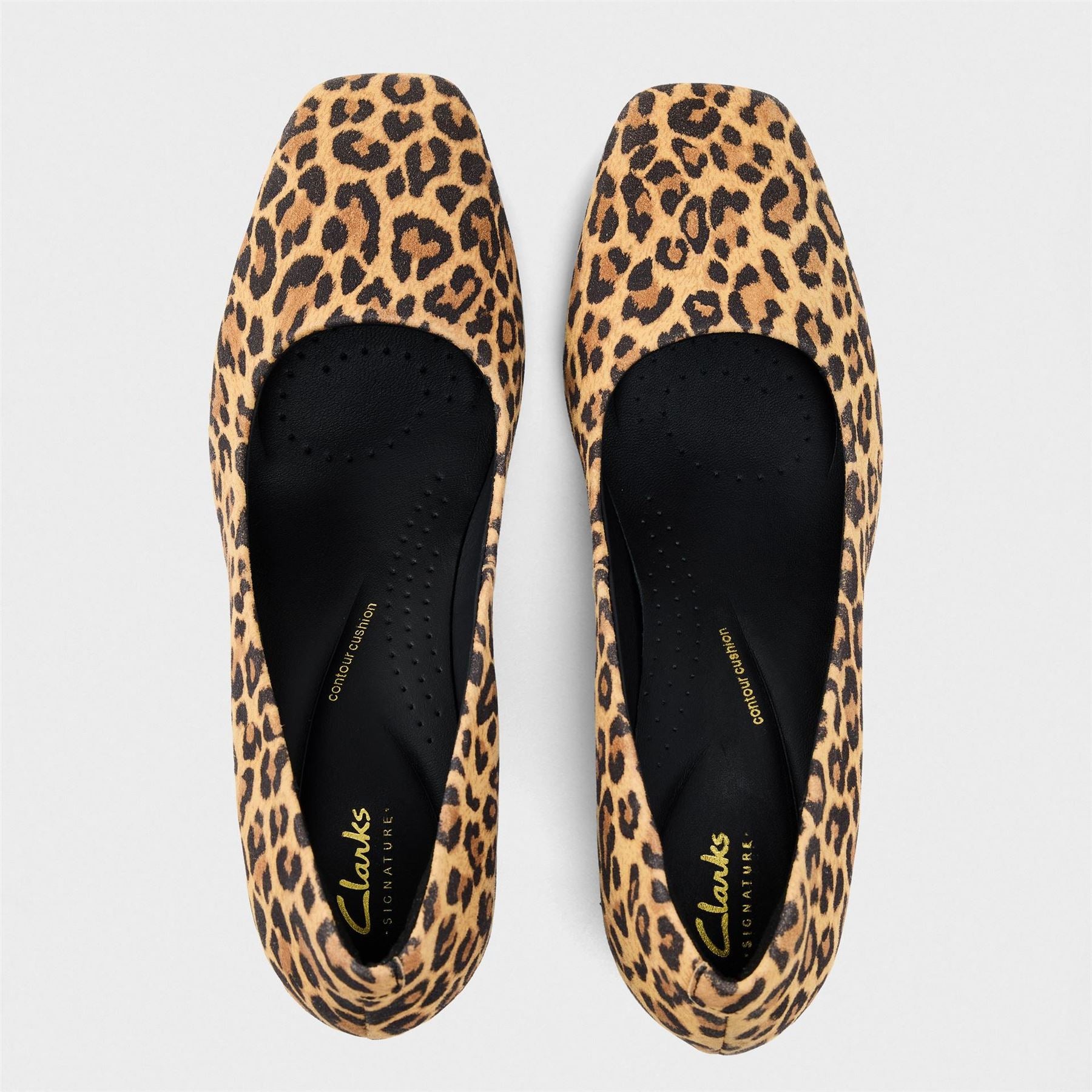 Clarks Fernie Court Leopard Patterned Block Heel Court Shoes