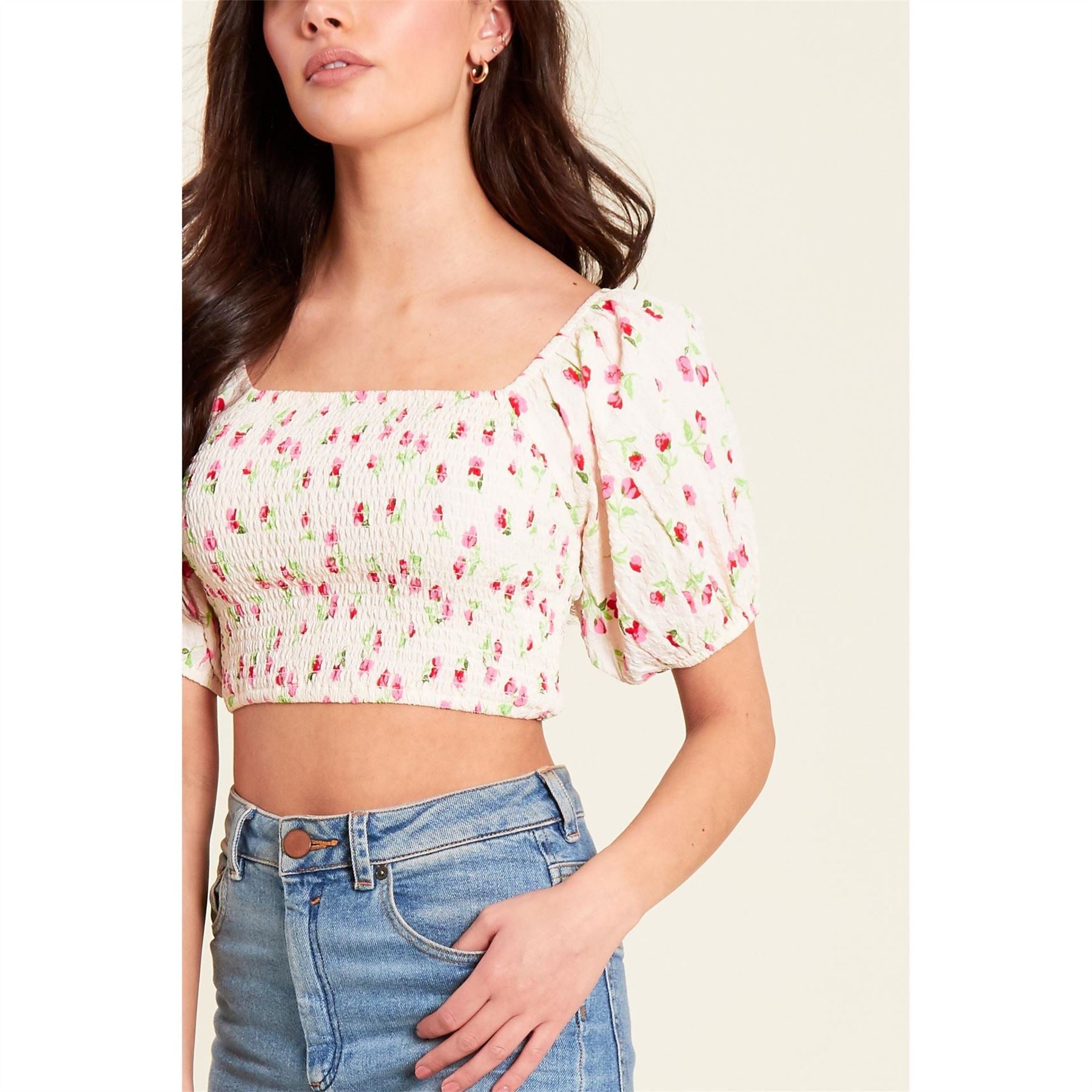 Be You Womens Shirred Crop Top