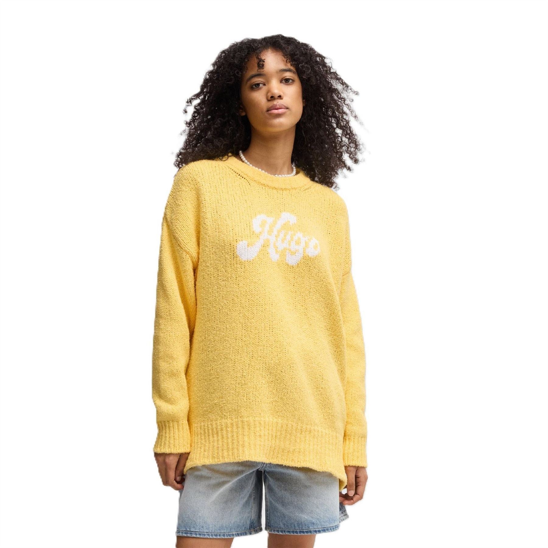 Hugo Lettering Crew Neck Ribbed Collar Long Sleeve Sweatshirt