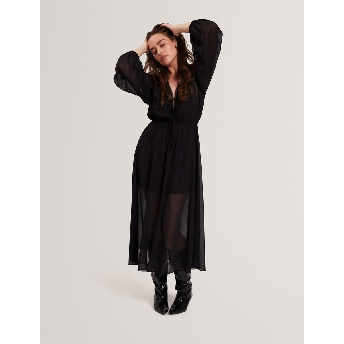 Ted Baker Print V-Neck Long Sleeve Midi Dress
