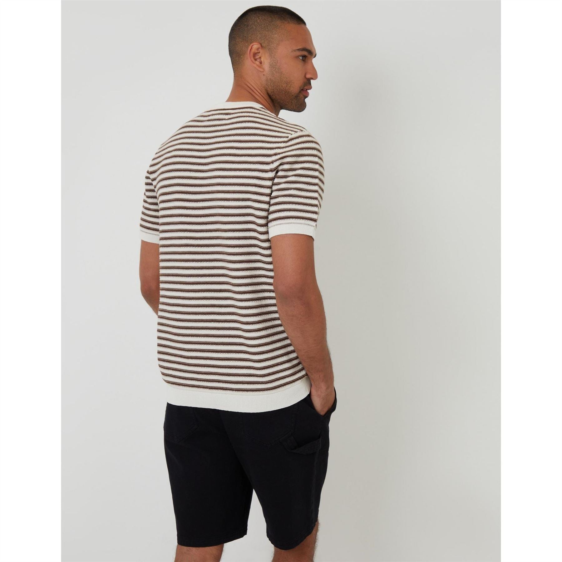 Threadbare Rib Crew Neck Ribbed Collar Short Sleeve T-Shirt